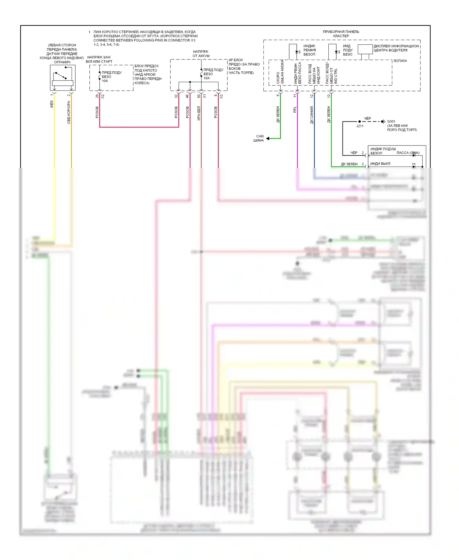 Traverse Chevrolet I (2008-2012): Электросхема подушек безопасности (2 из 2) 
