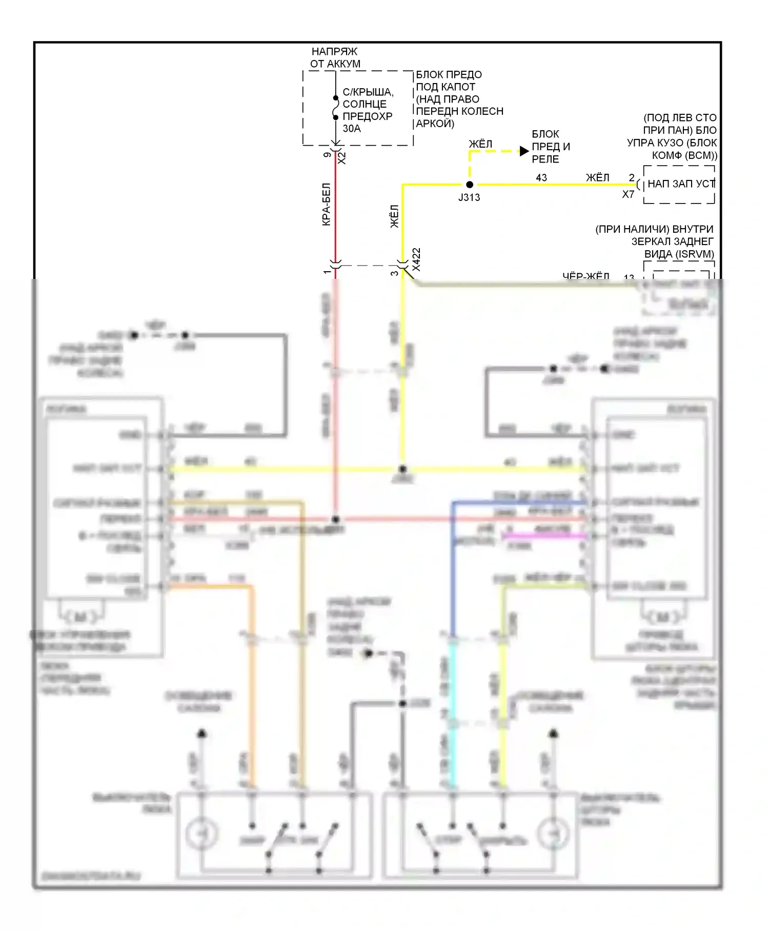 Traverse Chevrolet I (2008-2012): Электросхема складной крыши/люка 