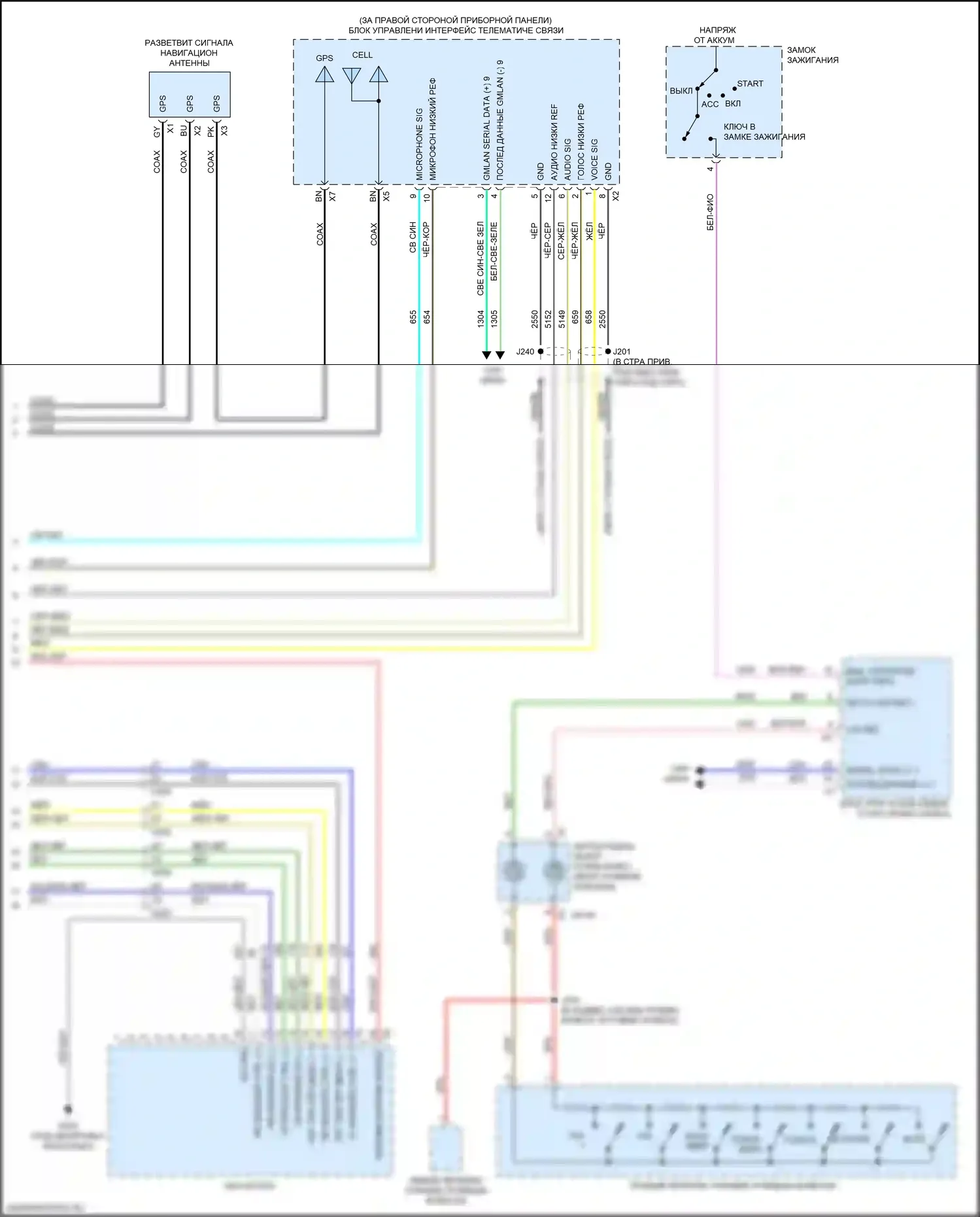 Trax Chevrolet I рестайлинг (2016-2022): Электросхема магнитолы, средний уровень (2 из 2) 