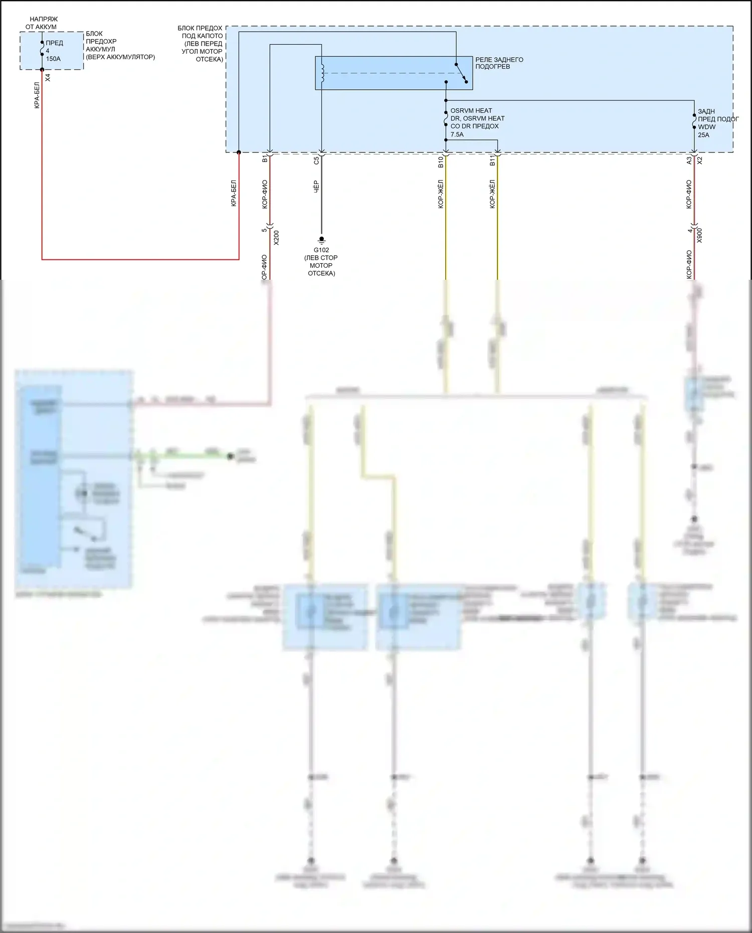 Trax Chevrolet I рестайлинг (2016-2022): Электросхема подогрева стекол 