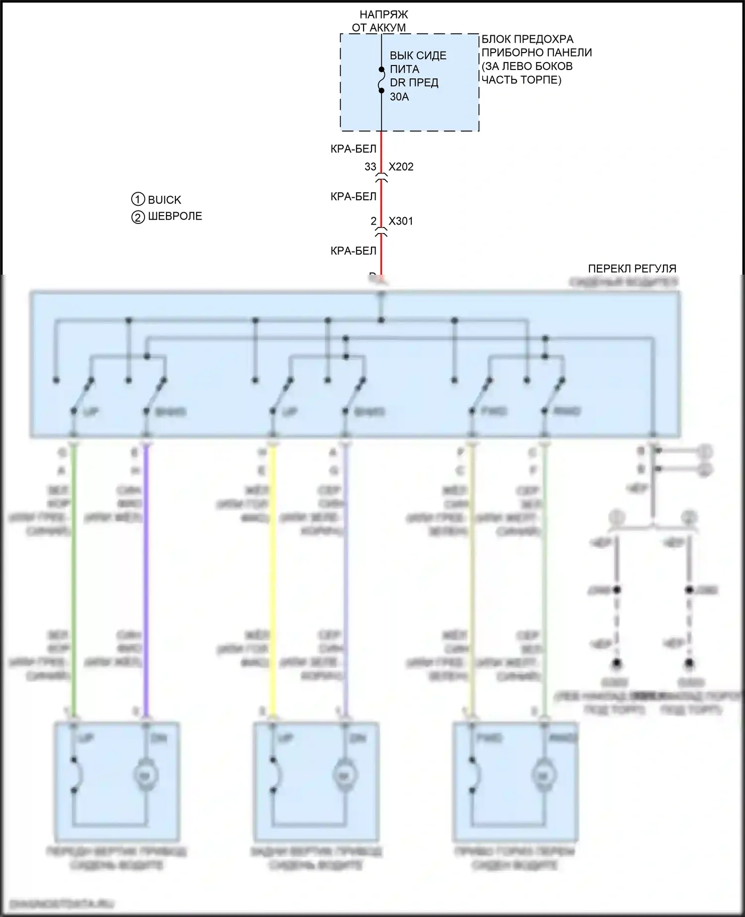 Trax Chevrolet I рестайлинг (2016-2022): Питание водительского сиденья электросхема 