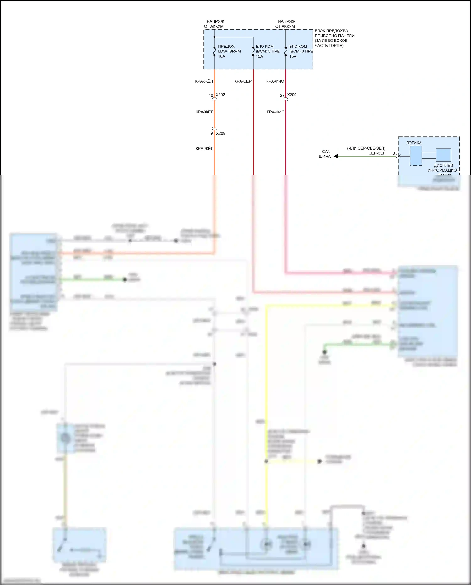 Trax Chevrolet I рестайлинг (2016-2022): Электросхема предупреждения о выезде с полосы движения, без предупреждения о прямом столкновении 