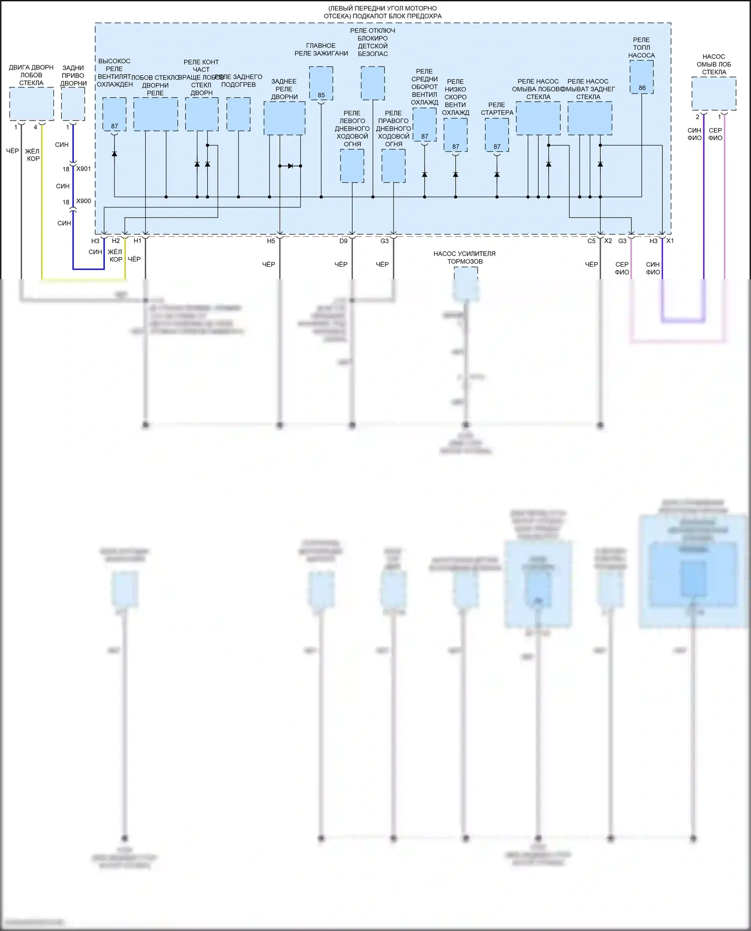 Trax Chevrolet I рестайлинг (2016-2022): Электросхема точек подключения масс (2 из 4) 
