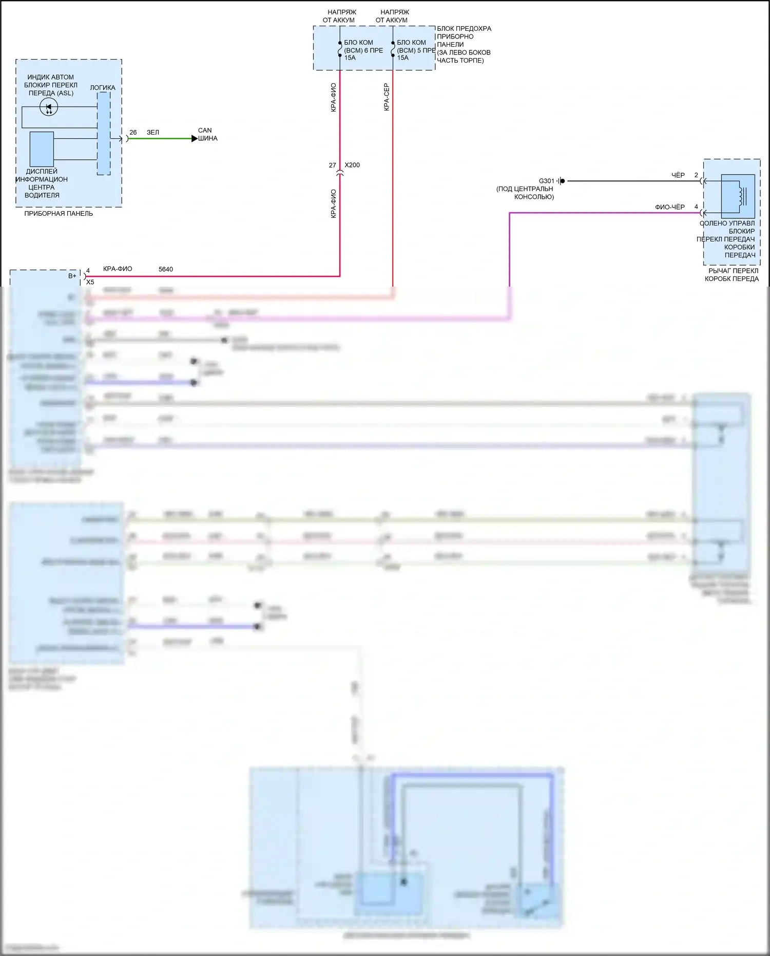 Trax Chevrolet I (2013-2017): Электросхема блокировки селектора 