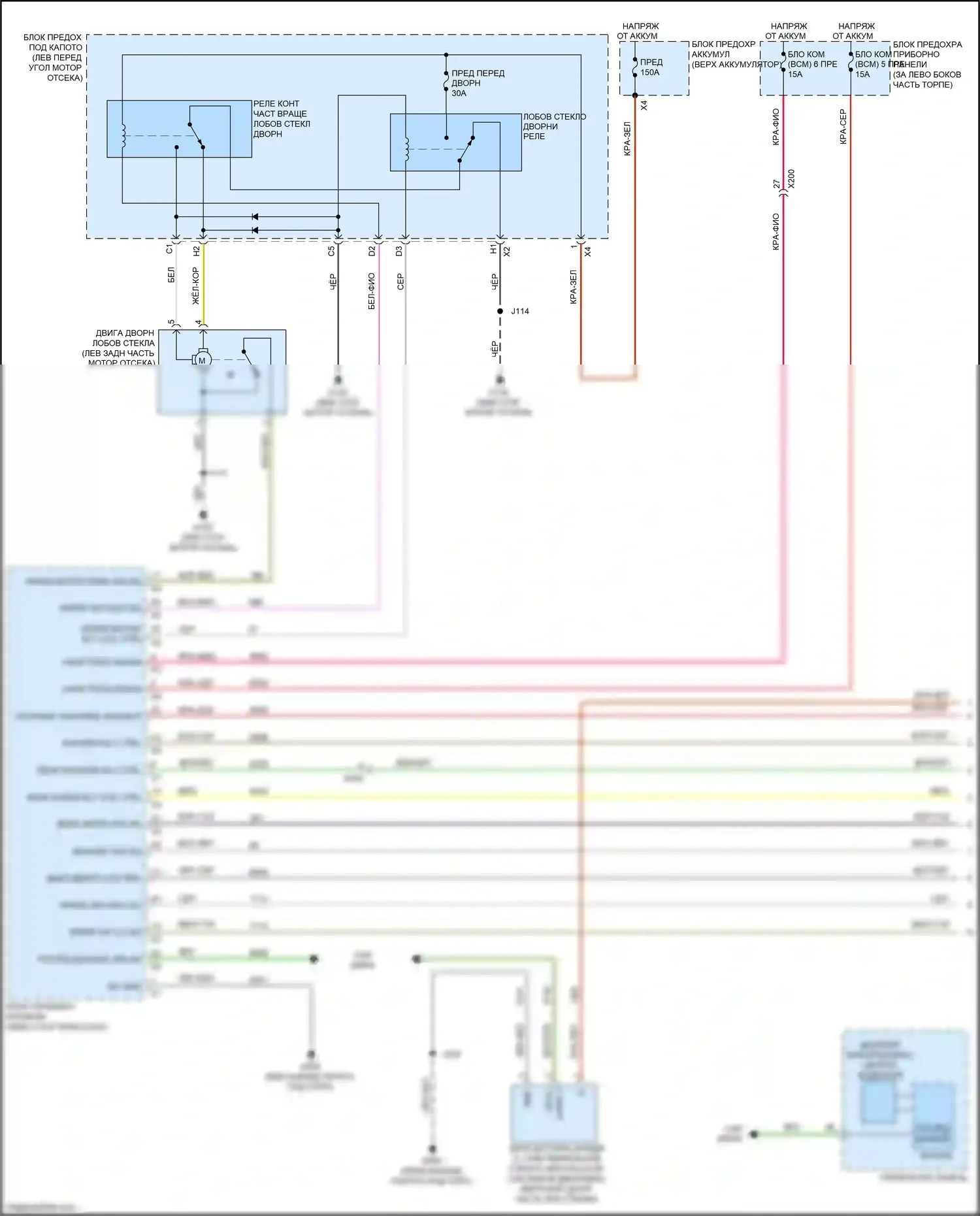 Trax Chevrolet I (2013-2017): Дворники и омыватели электросхема (1 из 2) 