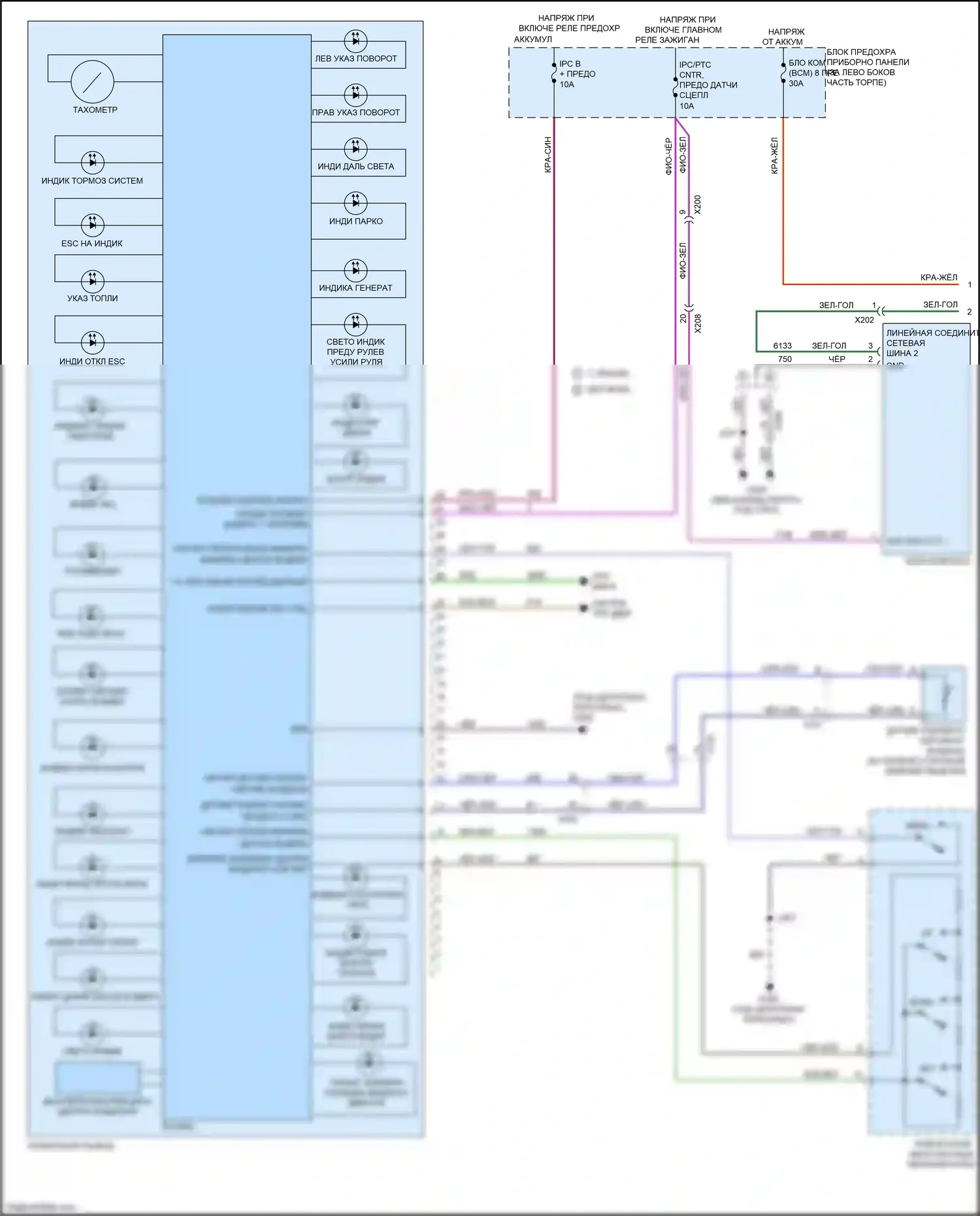 Trax Chevrolet I (2013-2017): Электросхема приборной панели (1 из 2) 