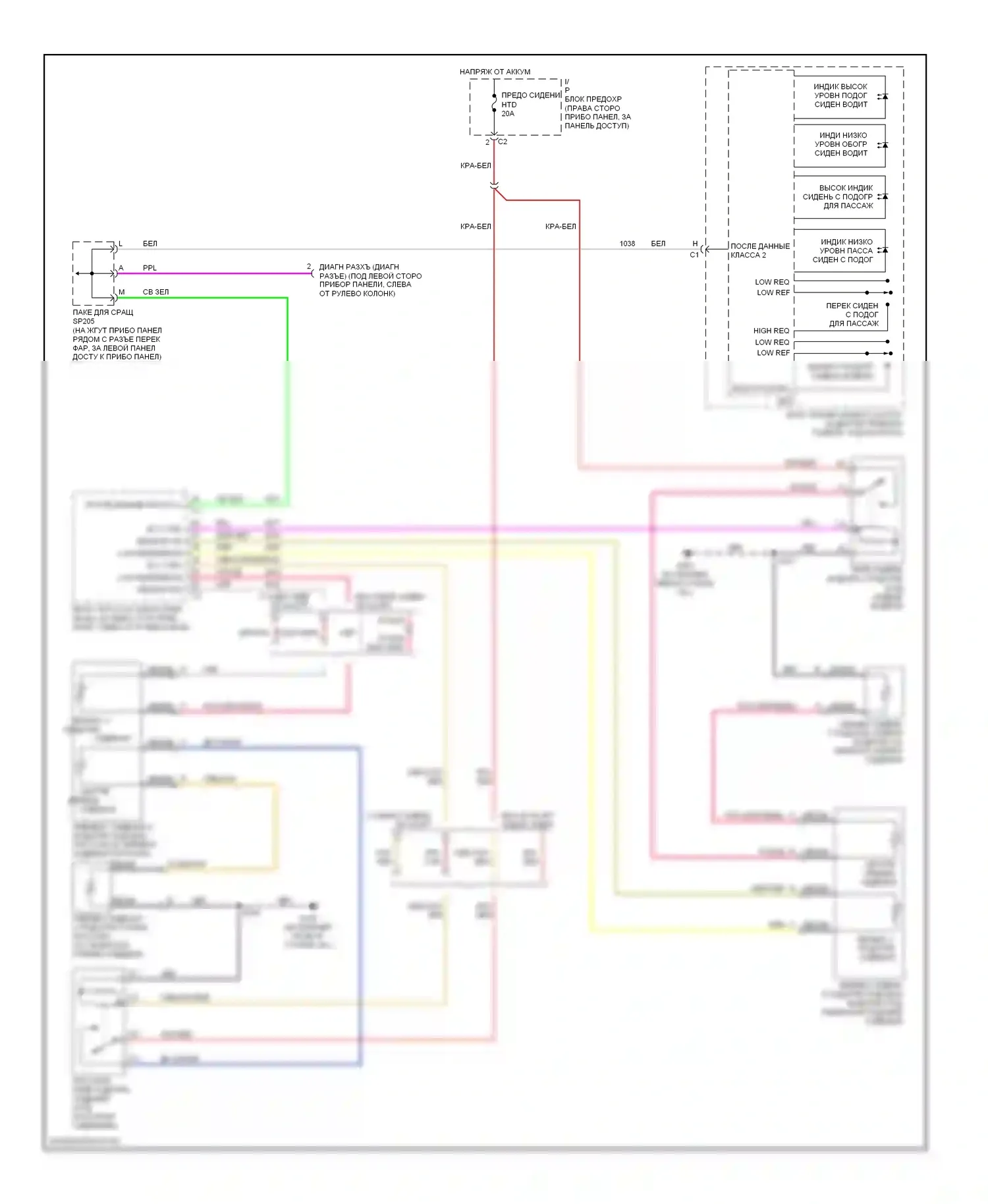 Uplander Chevrolet I (2004-2008): Электросхема обогреваемых сидений 