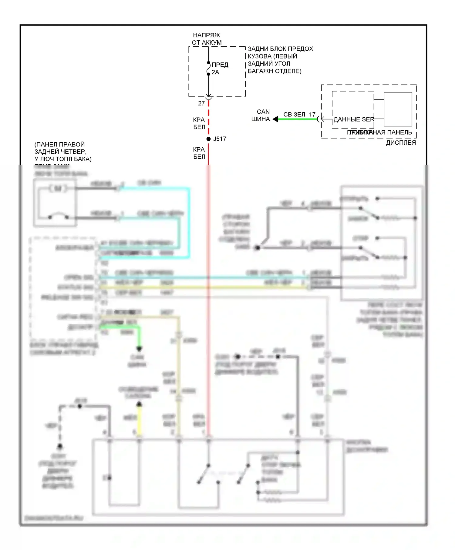 Volt Chevrolet I (2010-2015): Электросхема открытия лючка топливного бака 