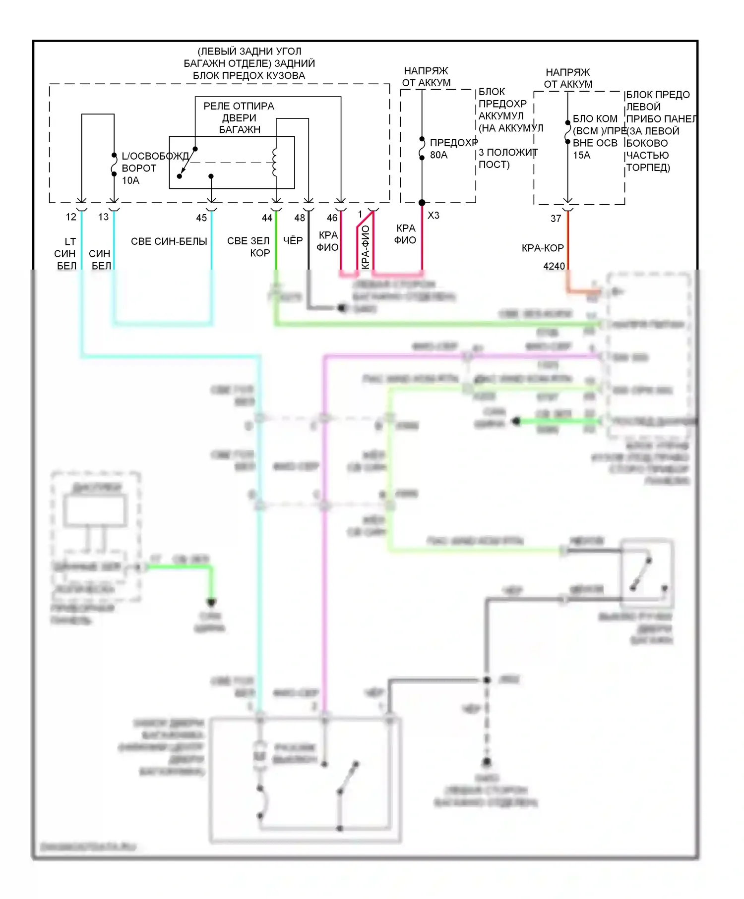 Volt Chevrolet I (2010-2015): Электросхема отпирания дверей багажника 