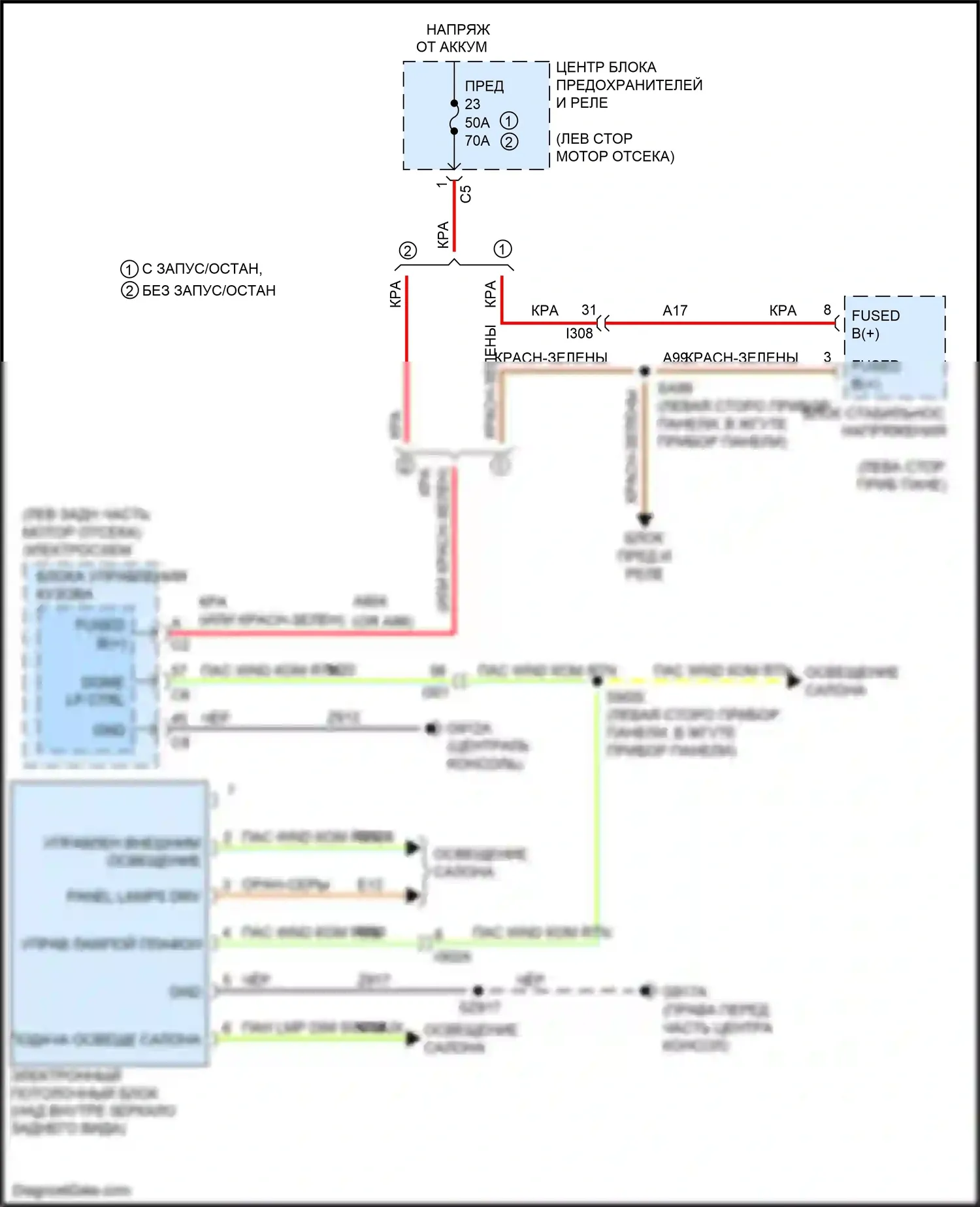 200 Chrysler II (2014-2016): Электросхема потолочного пульта, базовая 
