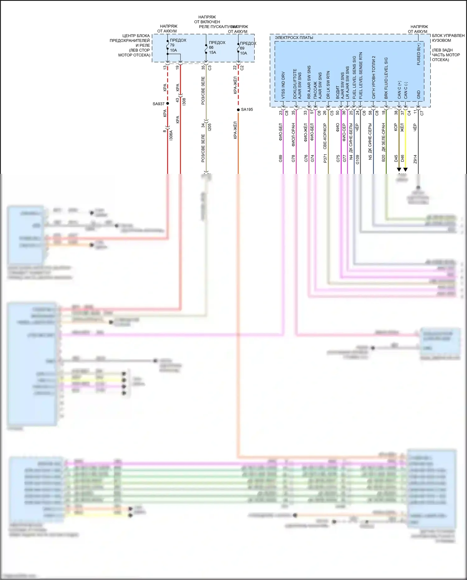 200 Chrysler II (2014-2016): Электросхема приборной панели (1 из 2) 