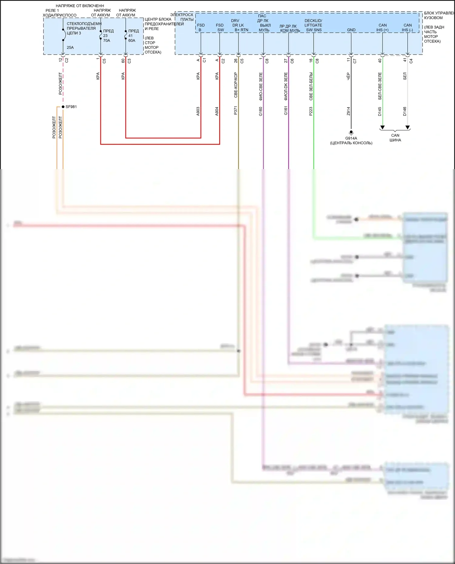 200 Chrysler II (2014-2016): Электросхема центрального замка, базовая (3 из 3) 