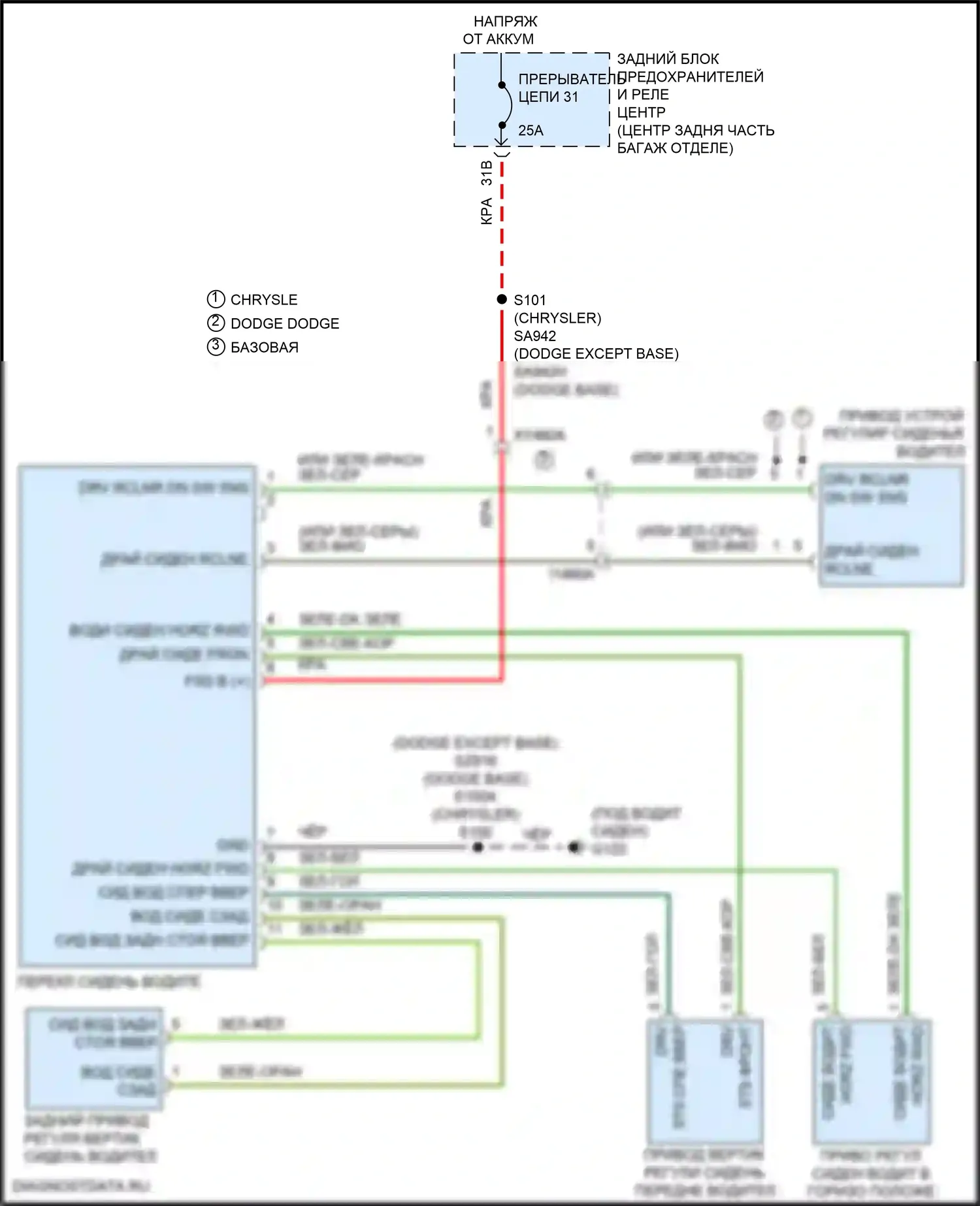 300C Chrysler II рестайлинг (2015-2024): Питание водительского сиденья электросхема 