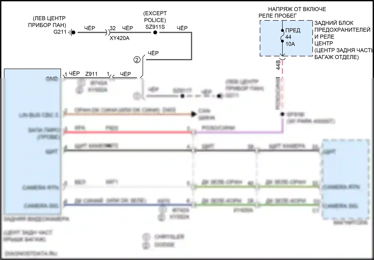 300C Chrysler II рестайлинг (2015-2024): Электросхема задней камеры 