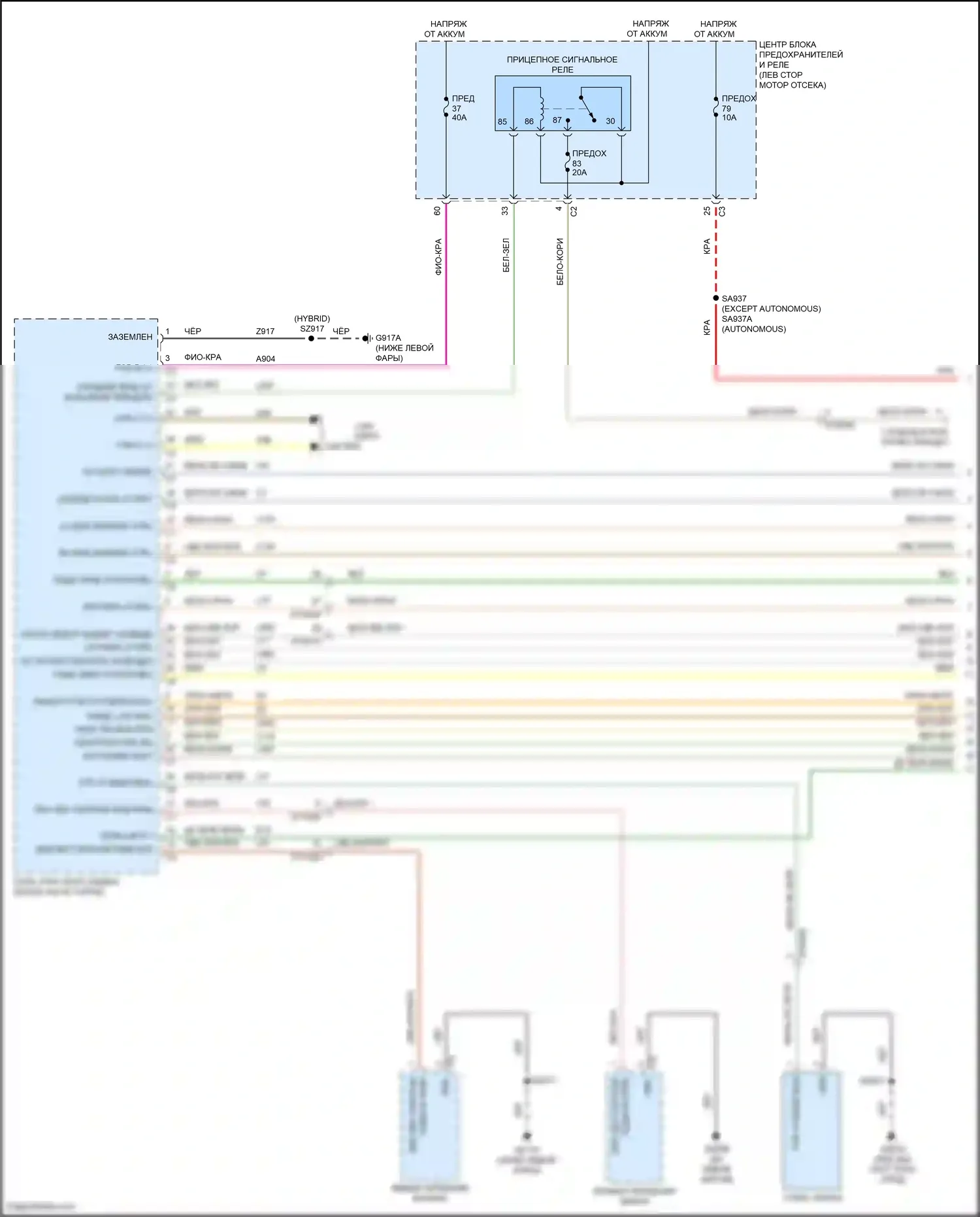 Pacifica Chrysler RU рестайлинг (2020-2024): Электросхема фар и фонарей, цоколь (1 из 3) 