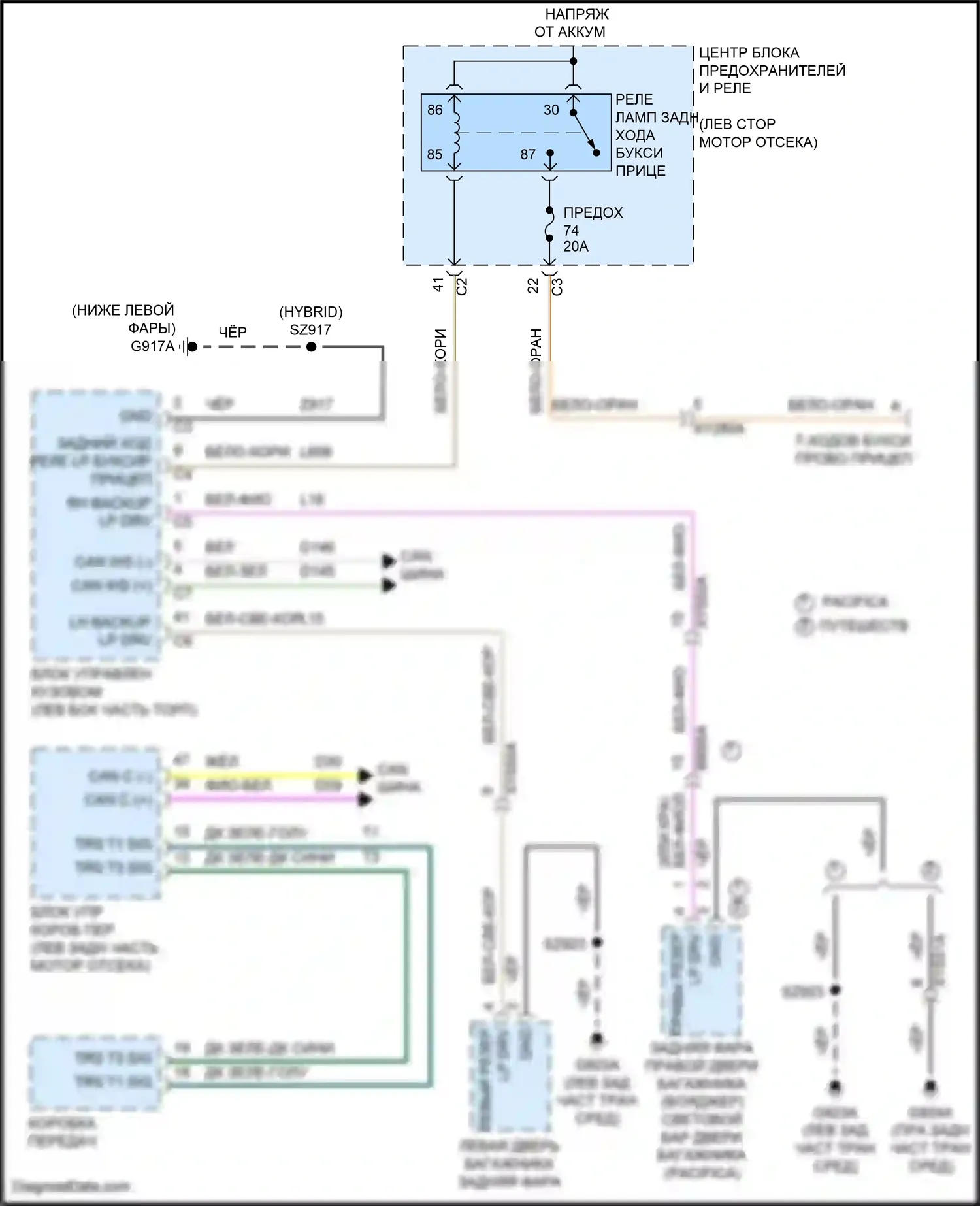 Pacifica Chrysler RU рестайлинг (2020-2024): Электросхема фонарей заднего хода 