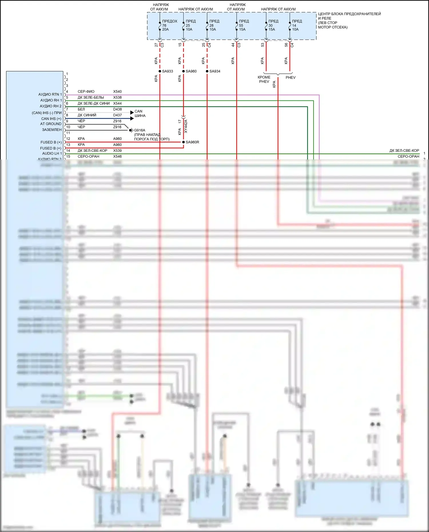Pacifica Chrysler RU рестайлинг (2020-2024): Электросхема мультимедий заднего сиденья (1 из 2) 