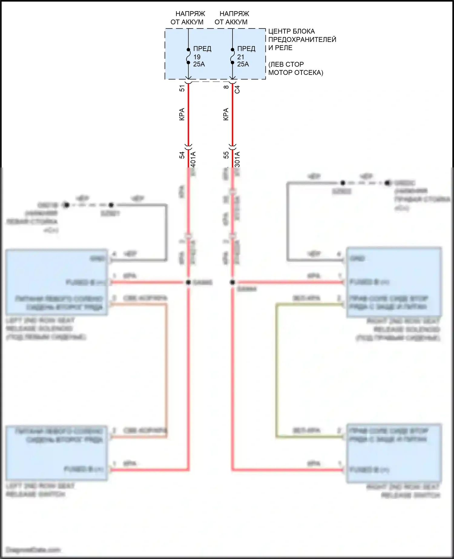 Pacifica Chrysler RU рестайлинг (2020-2024): Электросхема складного сиденья второго ряда 