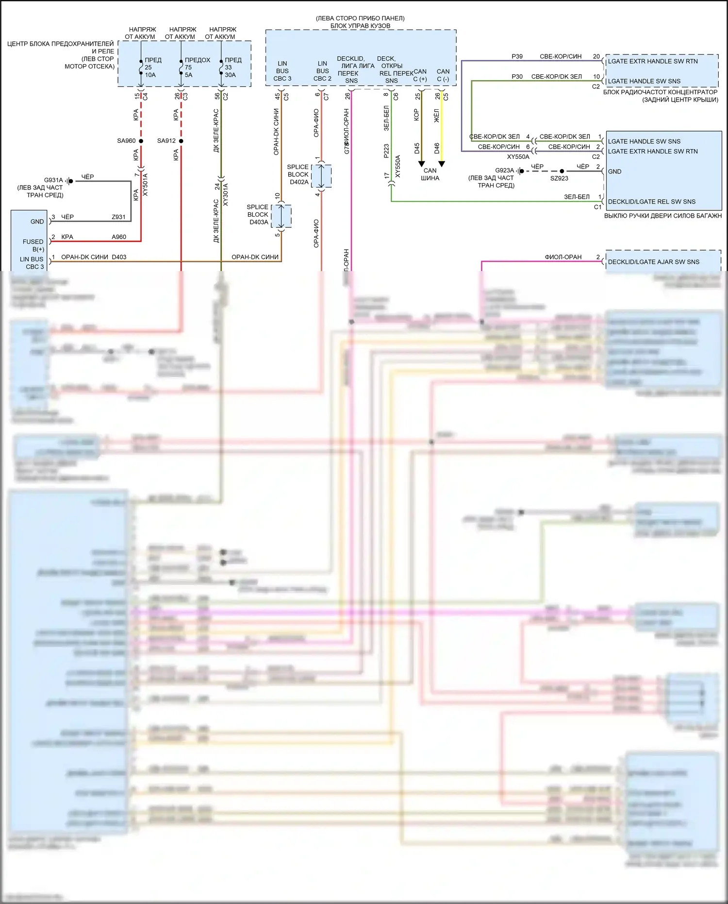 Pacifica Chrysler RU (2016-2020): Электросхема двери силового багажника 