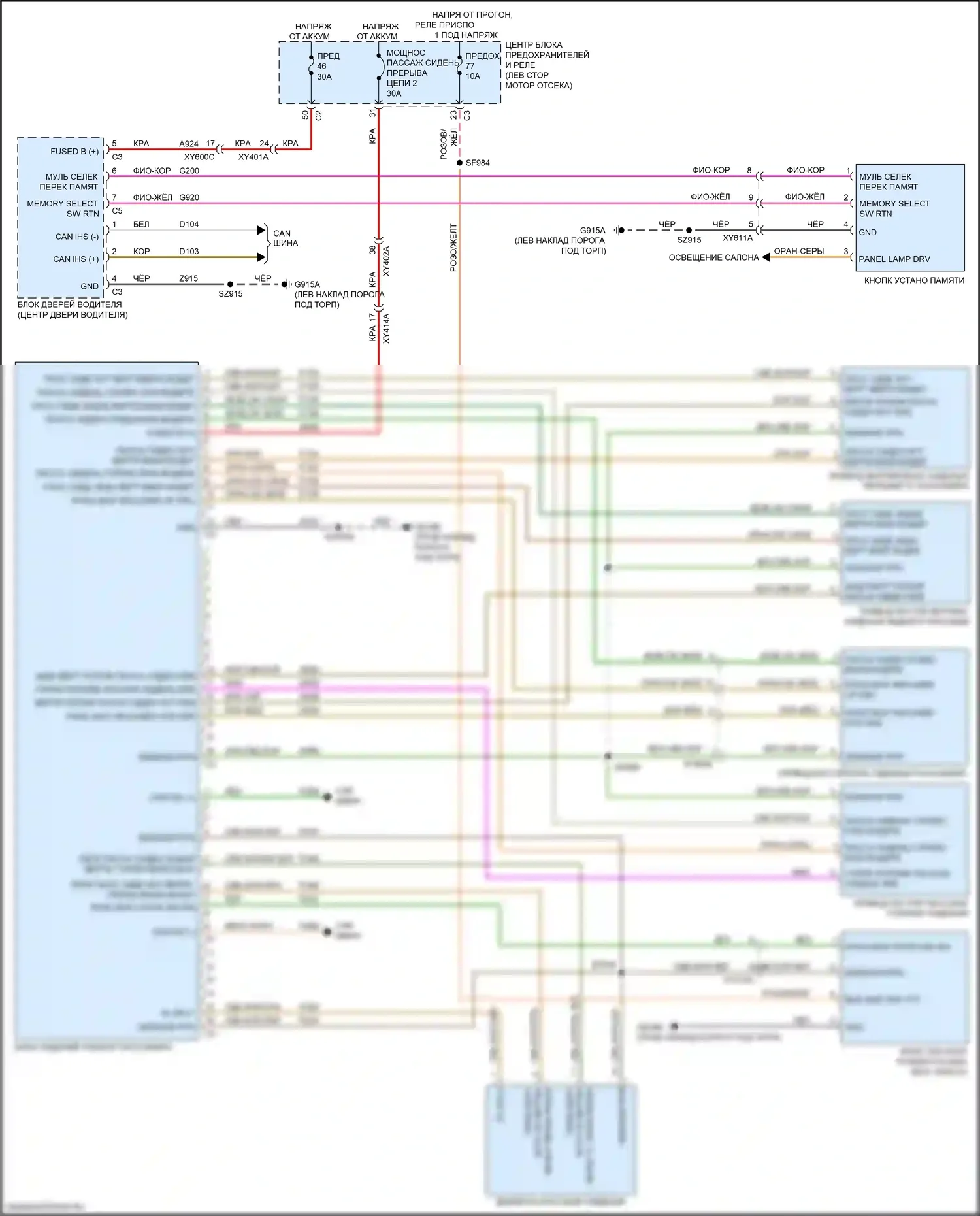 Pacifica Chrysler RU (2016-2020): Электросхема сиденья памяти пассажира 