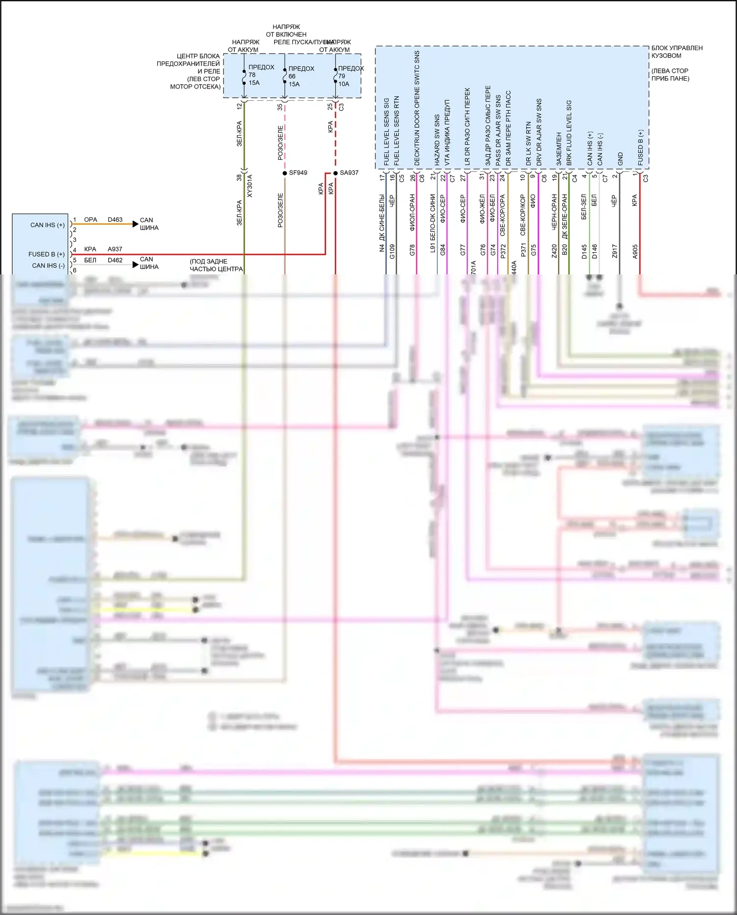 Pacifica Chrysler RU (2016-2020): Электросхема приборной панели (1 из 2) 