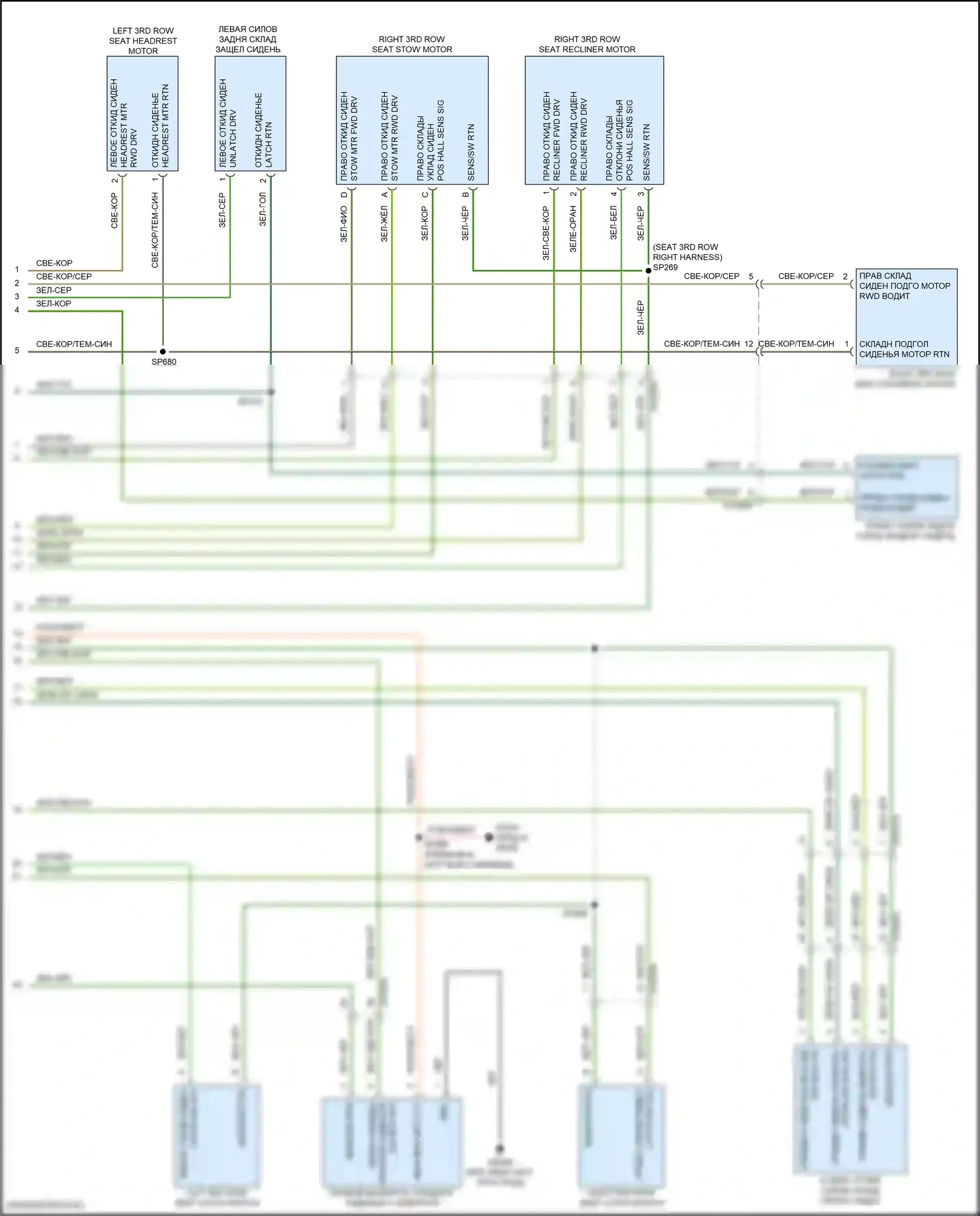 Pacifica Chrysler RU (2016-2020): Электросхема складного сиденья третьего ряда (2 из 2) 