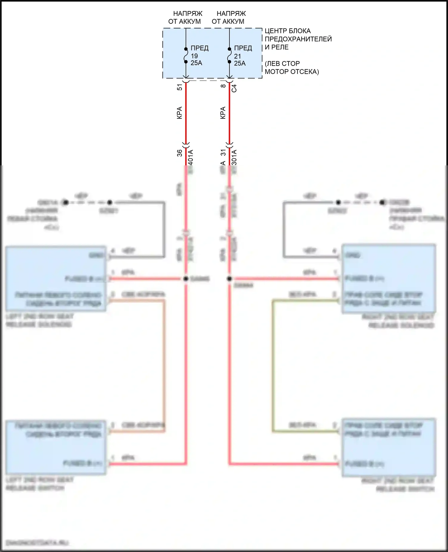 Pacifica Chrysler RU (2016-2020): Электросхема складного сиденья второго ряда 