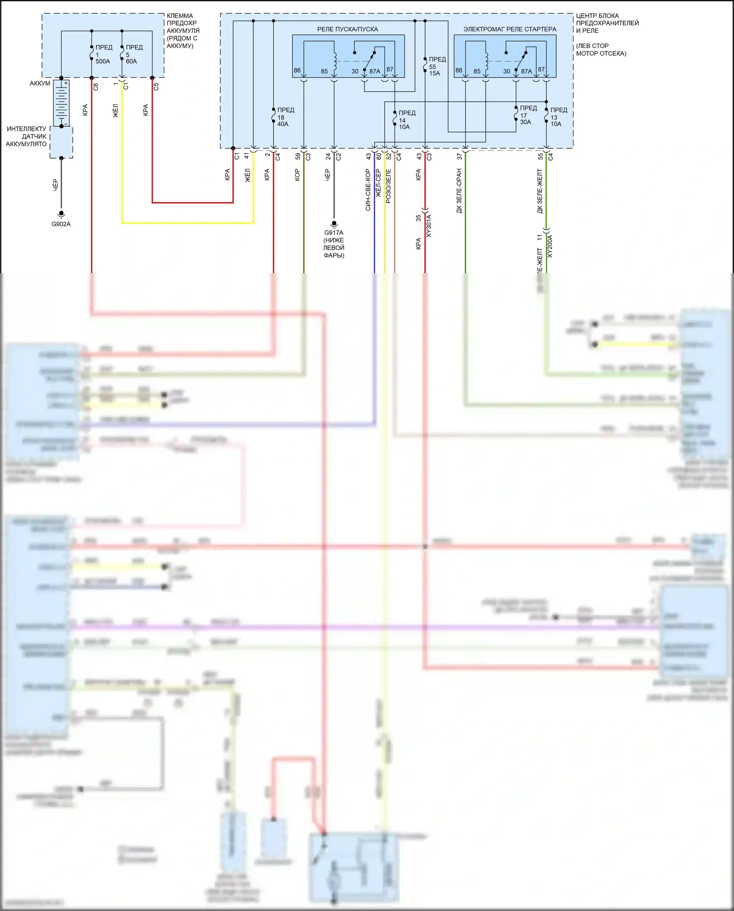 Pacifica Chrysler RU (2016-2020): Электросхема стартера, без пуска-останова 