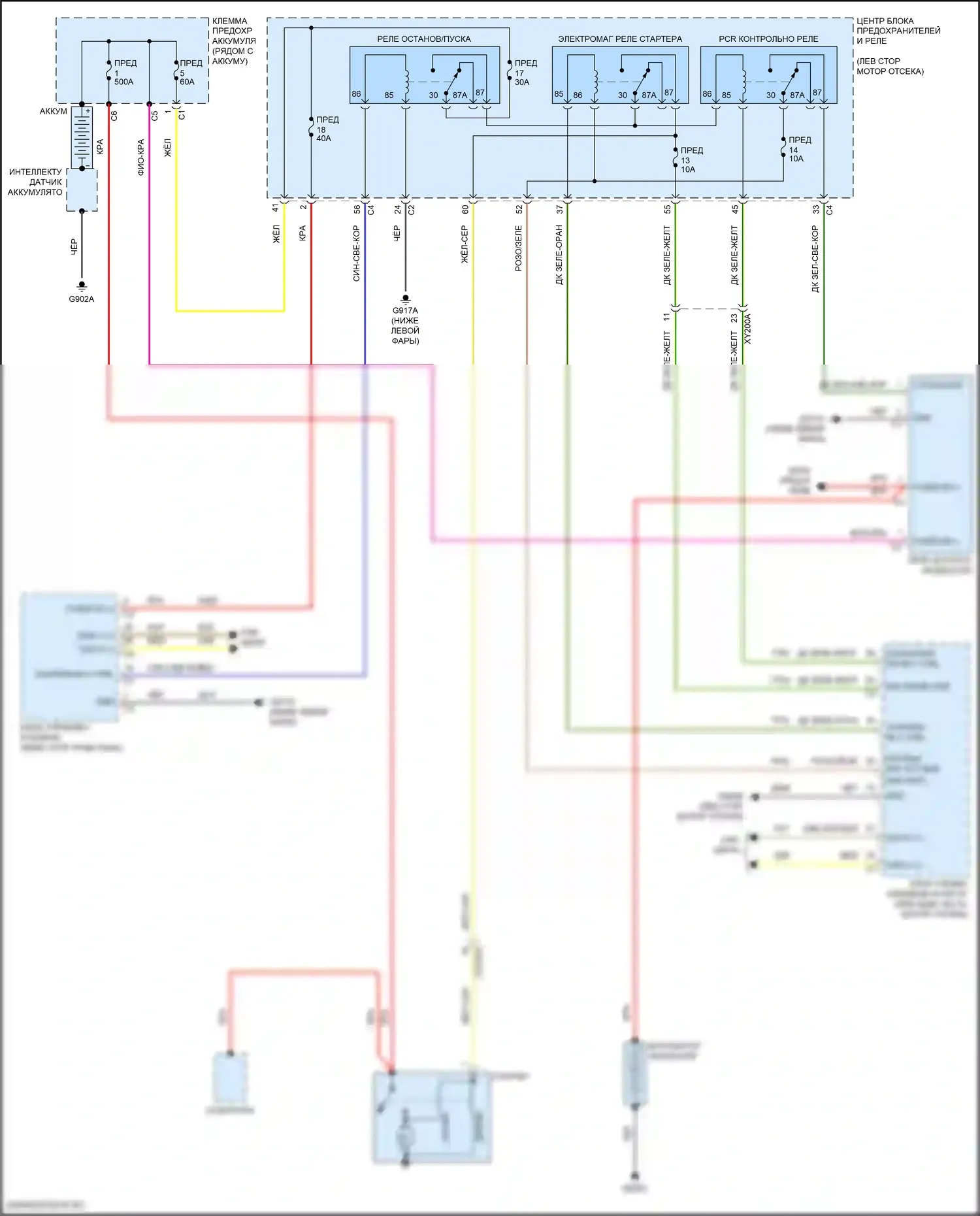 Pacifica Chrysler RU (2016-2020): Электросхема стартера, с пуском-остановом 