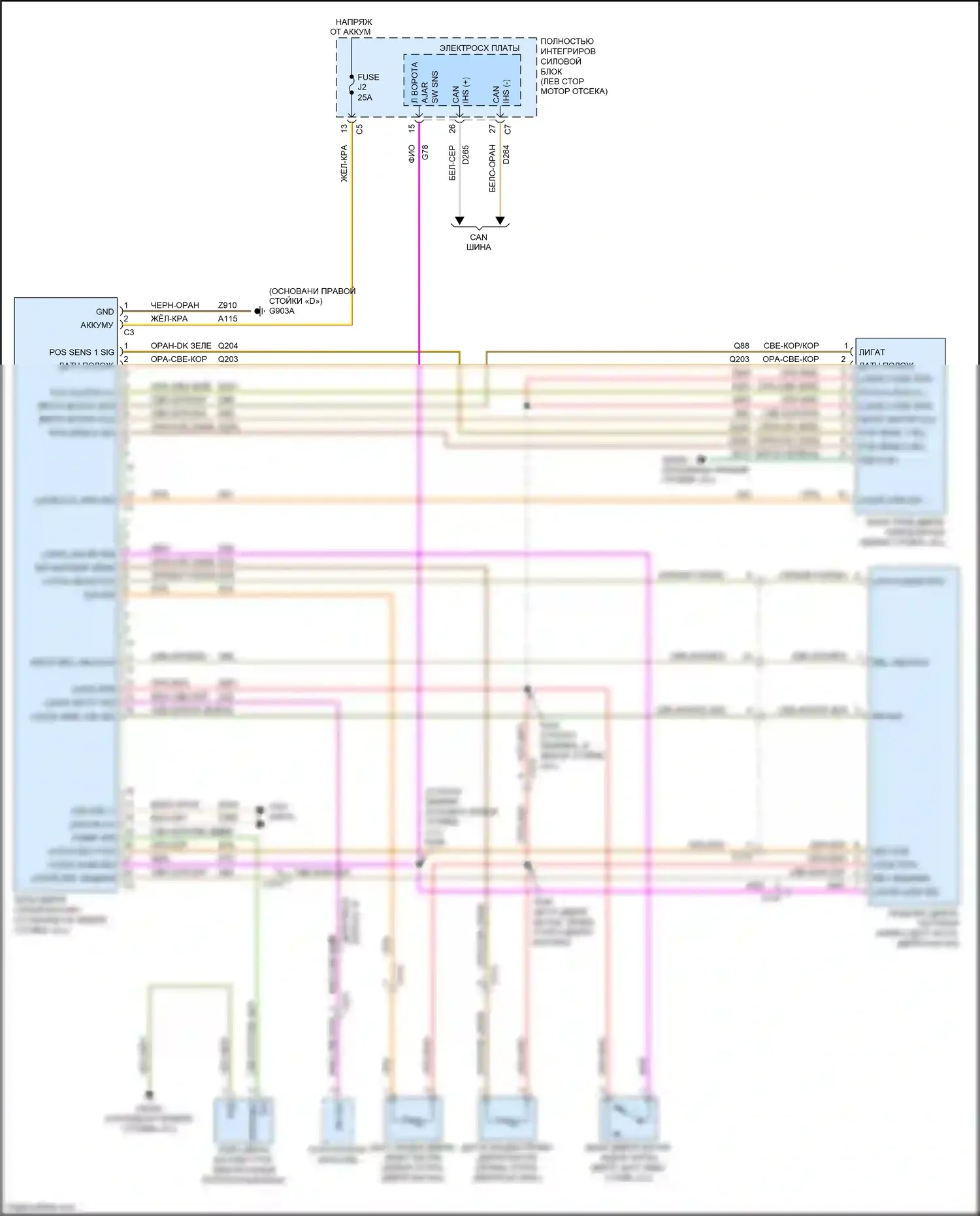 Town & Country Chrysler V рестайлинг (2010-2016): Электросхема двери силового багажника 