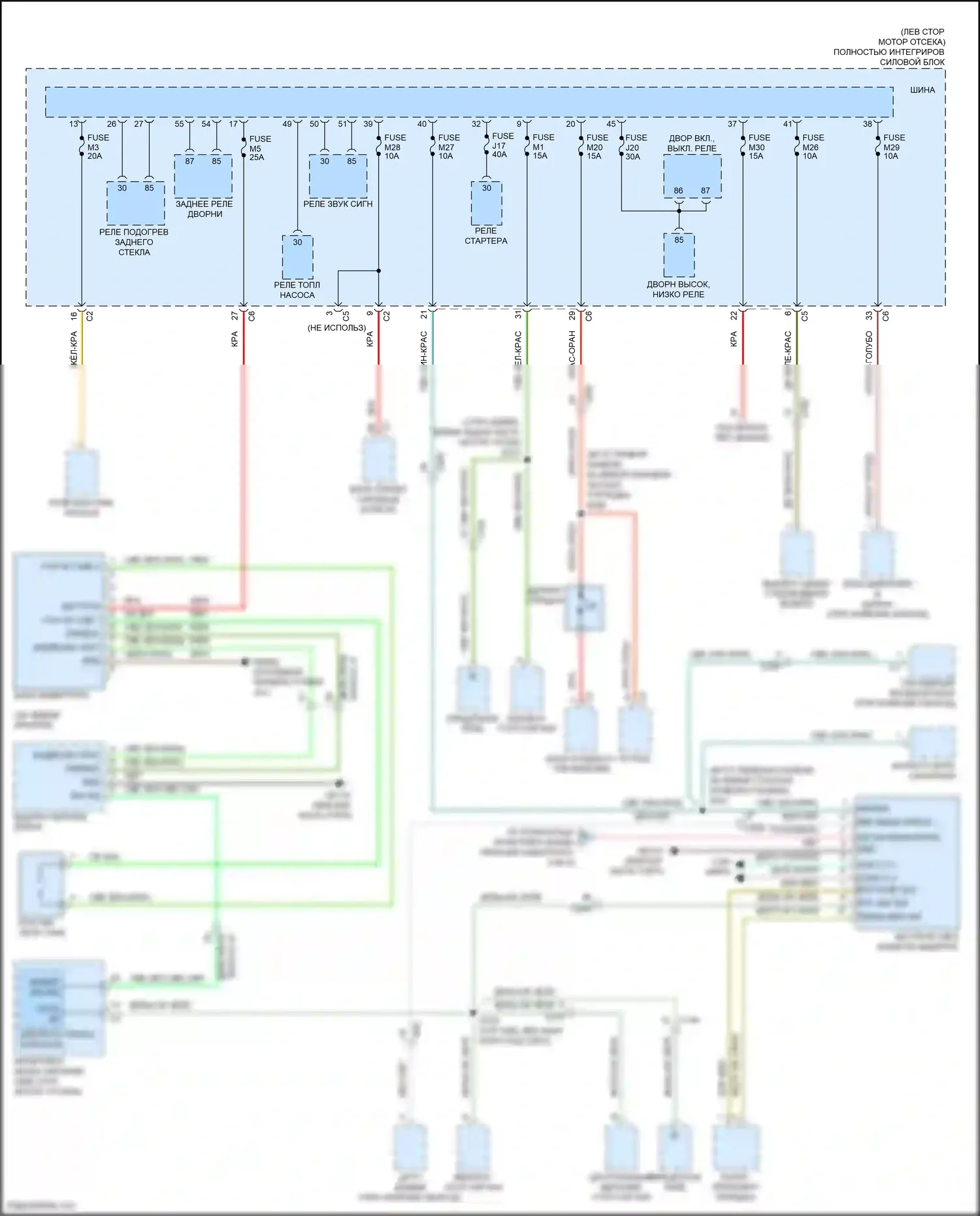 Town & Country Chrysler V рестайлинг (2010-2016): Электросхема блока предохранителей реле (2 из 3) 
