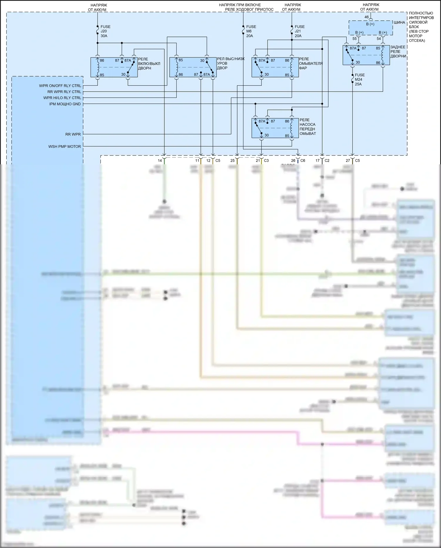 Town & Country Chrysler V рестайлинг (2010-2016): Дворники и омыватели электросхема 