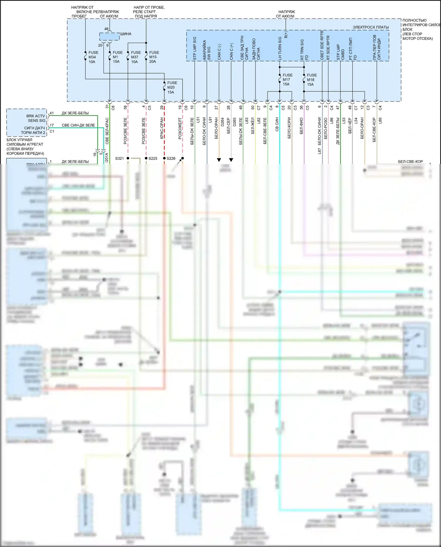 Town & Country Chrysler V рестайлинг (2010-2016): Электросхема фар и фонарей (1 из 2) 