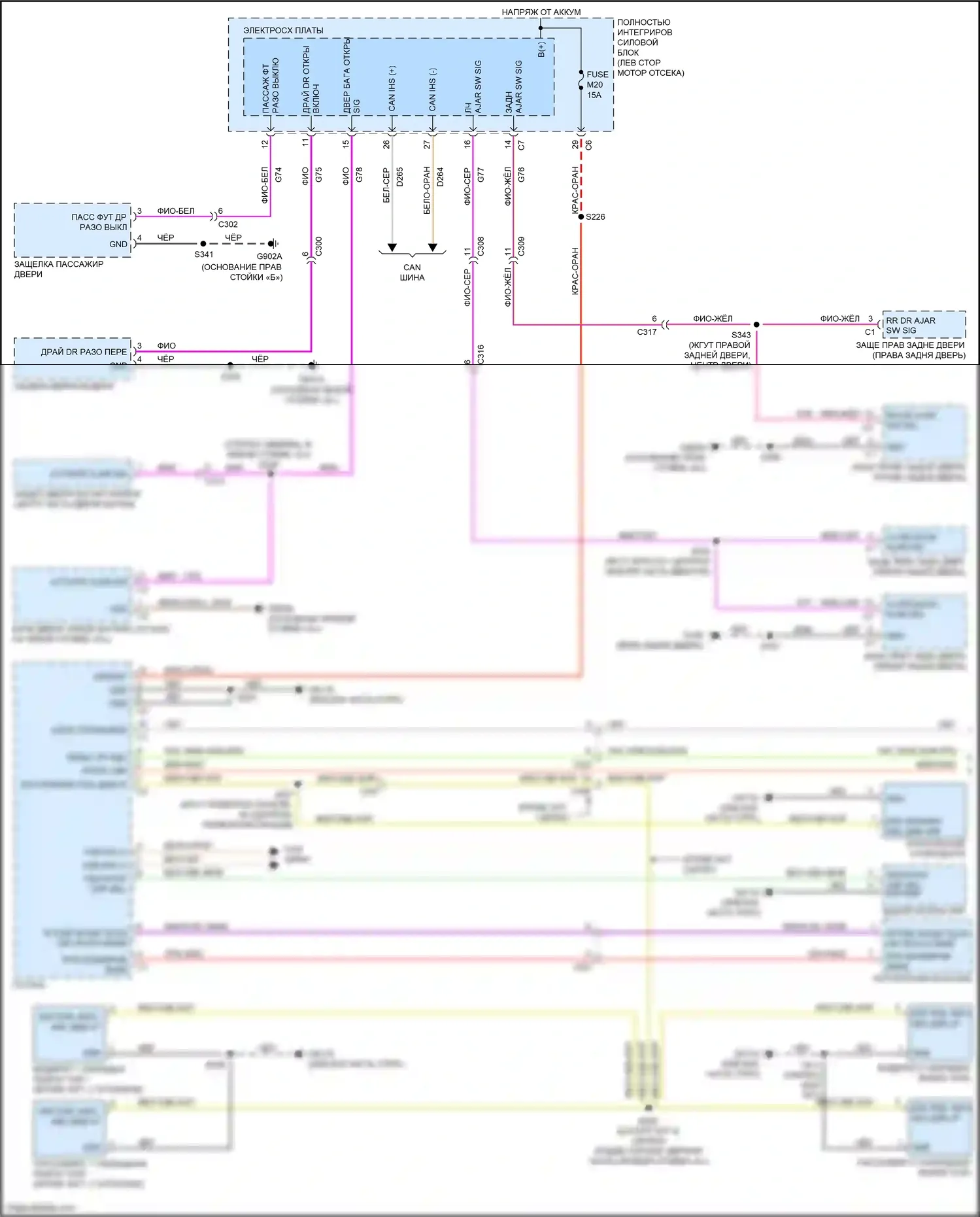 Town & Country Chrysler V рестайлинг (2010-2016): Электросхема освещения салона (1 из 2) 