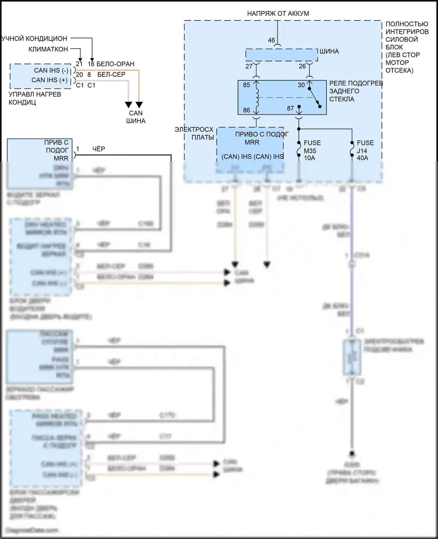 Town & Country Chrysler V рестайлинг (2010-2016): Электросхема подогрева стекол 