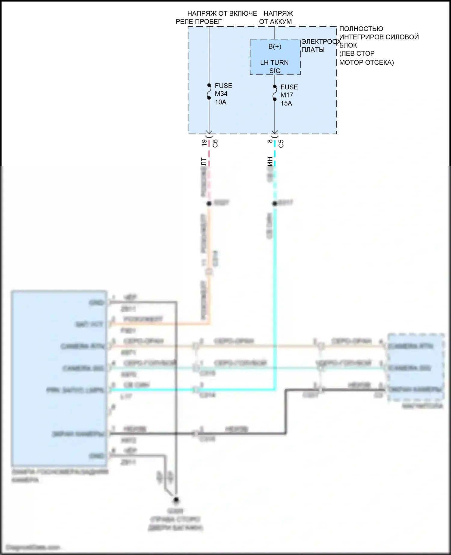 Town & Country Chrysler V рестайлинг (2010-2016): Электросхема камеры заднего вида 