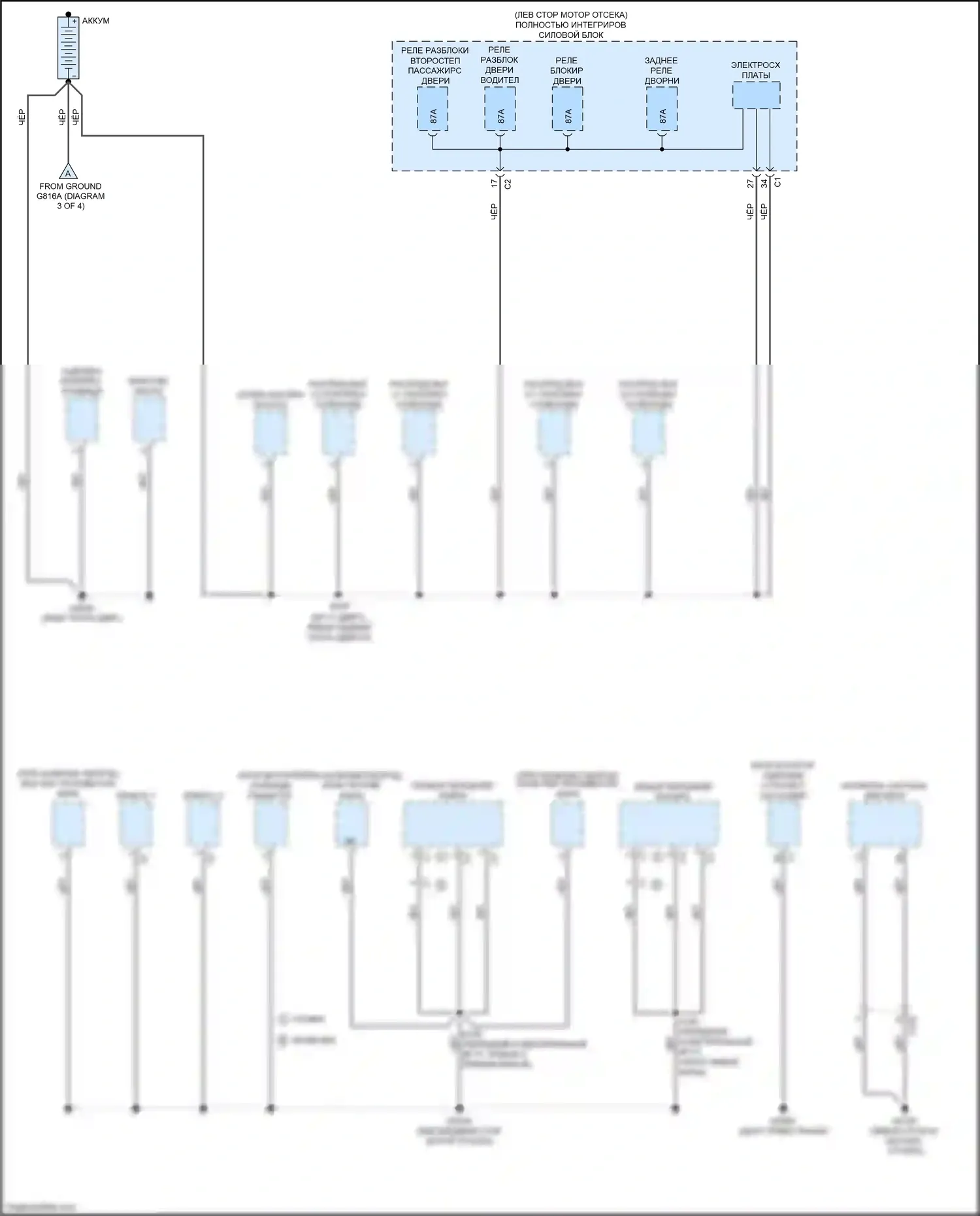 Town & Country Chrysler V рестайлинг (2010-2016): Электросхема точек подключения масс (1 из 4) 
