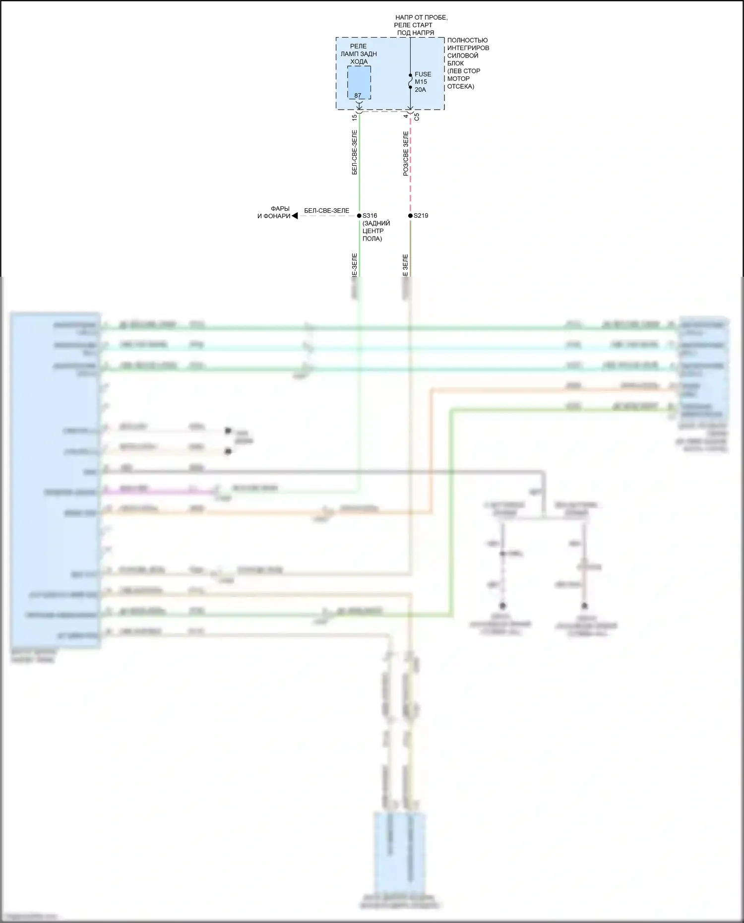 Town & Country Chrysler V рестайлинг (2010-2016): Электросхема автоматического дневного/ночного зеркала 