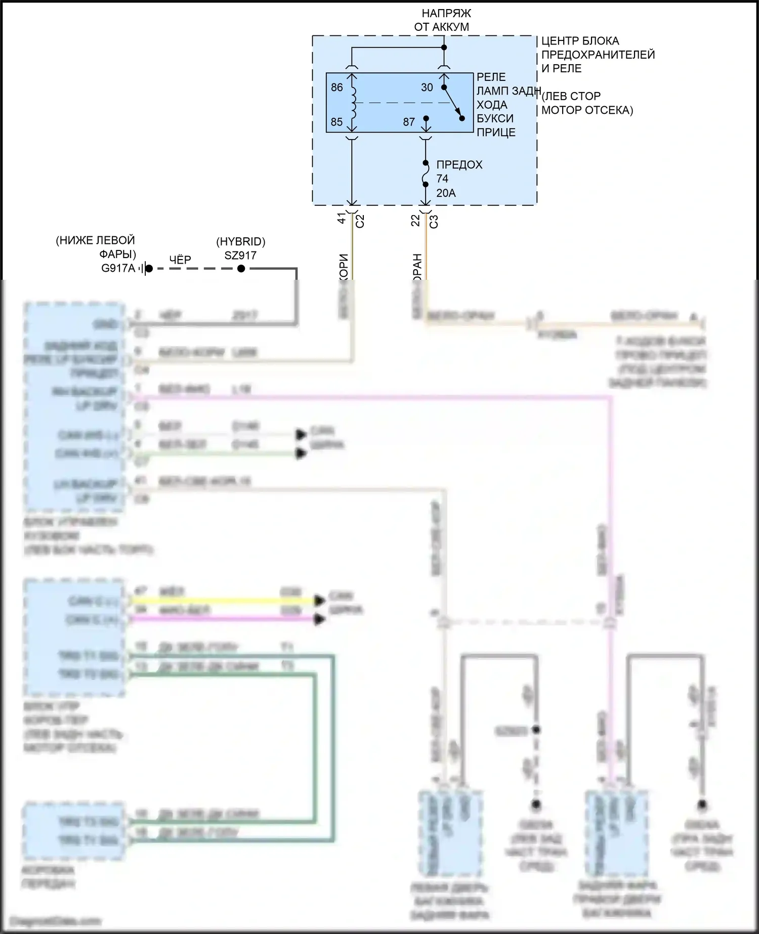 Voyager Chrysler VI (2019-2024): Электросхема фонарей заднего хода 