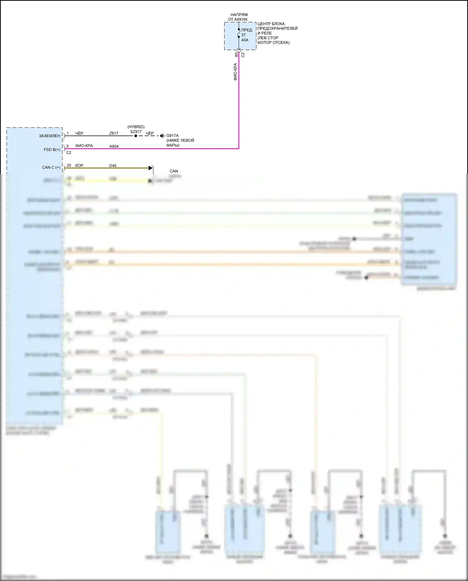Voyager Chrysler VI (2019-2024): Электросхема фар, базовая (1 из 2) 