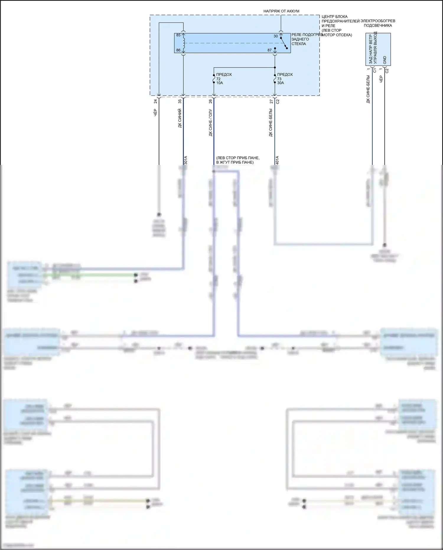 Voyager Chrysler VI (2019-2024): Электросхема подогрева стекол 