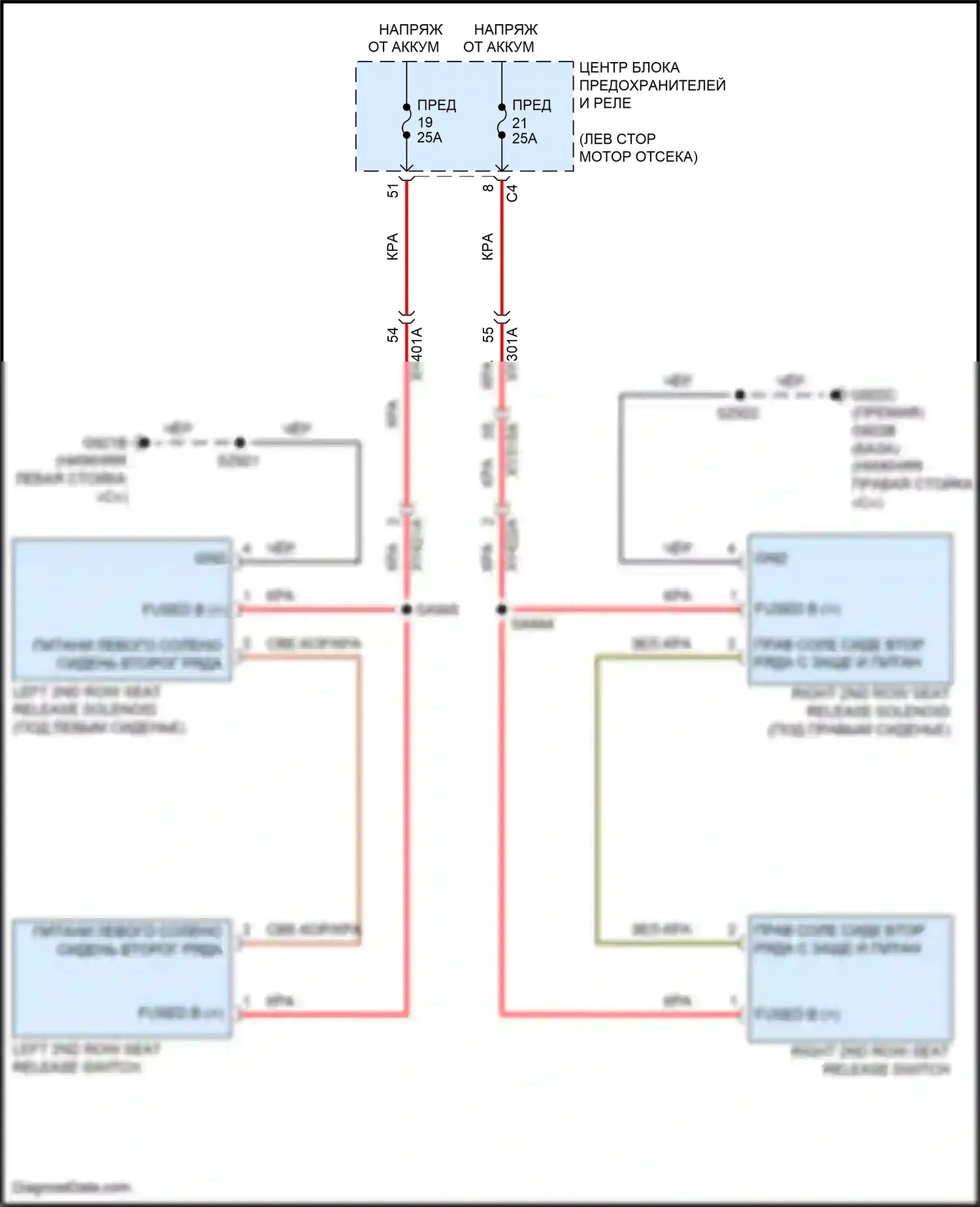 Voyager Chrysler VI (2019-2024): Электросхема складного сиденья второго ряда 