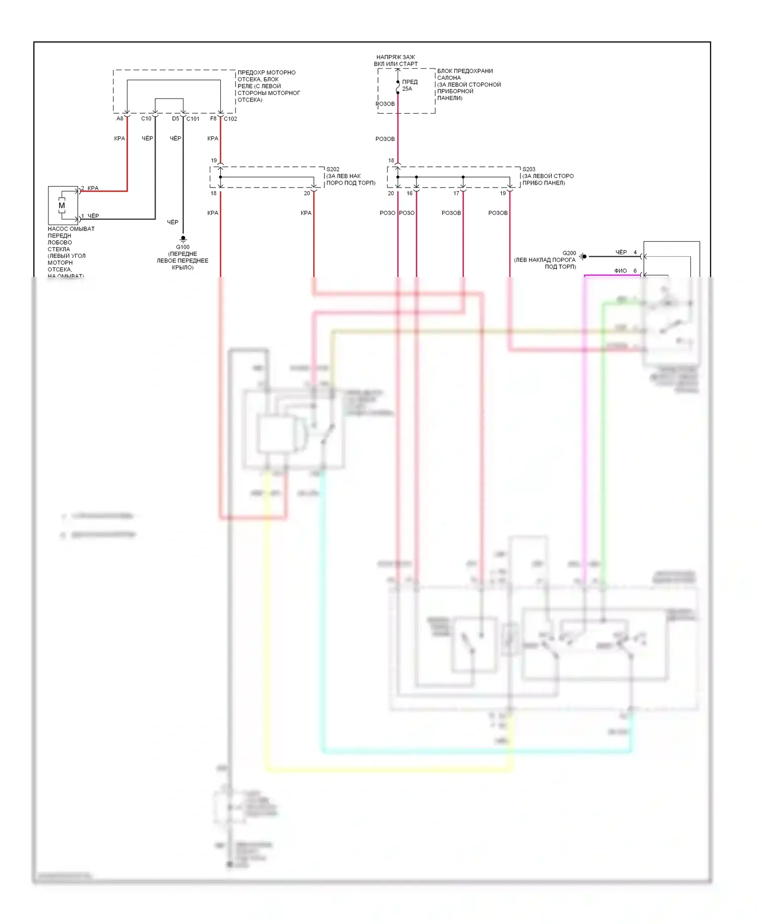 Nubira Daewoo II (1999-2003): Электросхема передних дворников и омывателей 