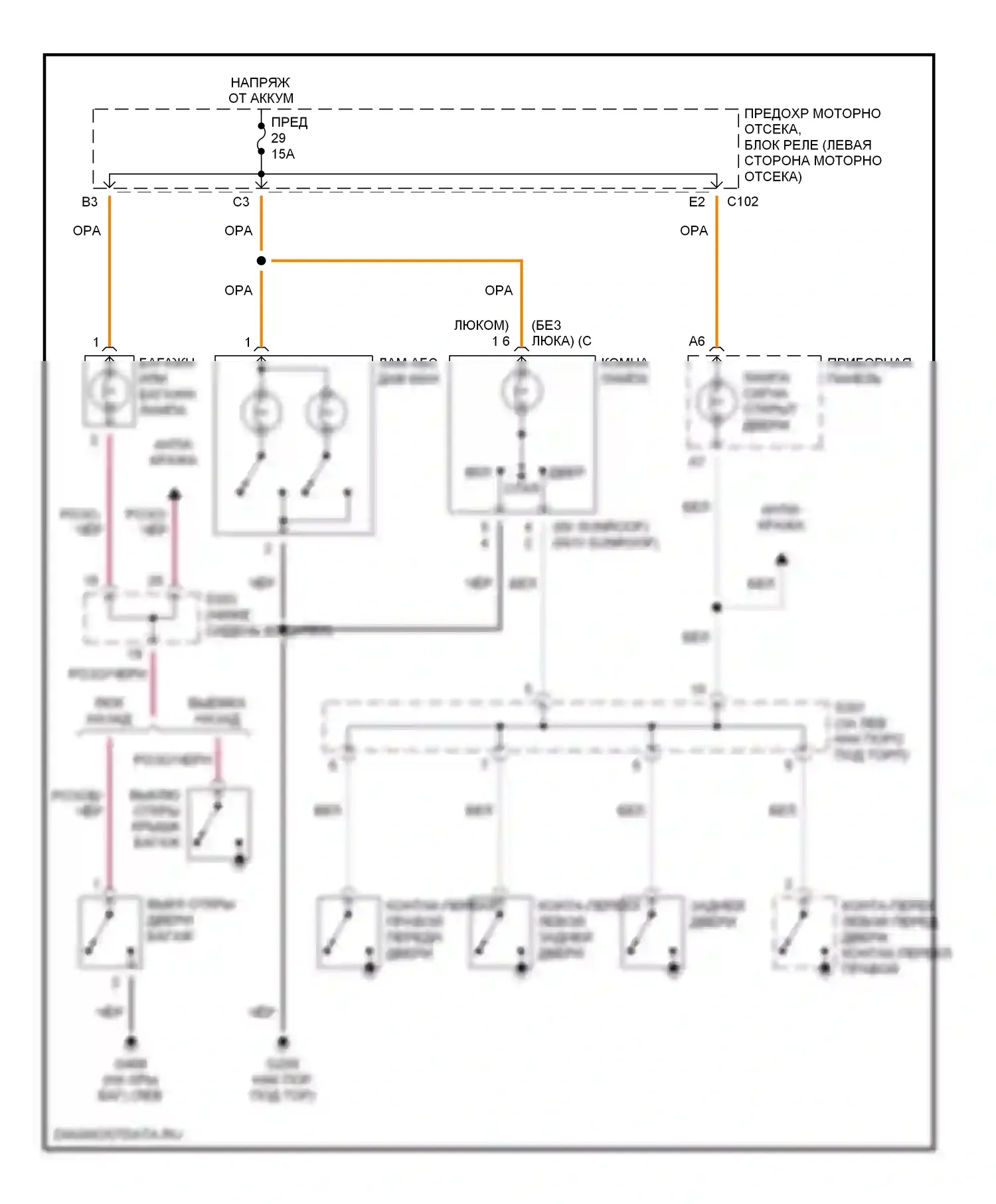 Nubira Daewoo II (1999-2003): Электросхема освещения салона, кроме вагона 