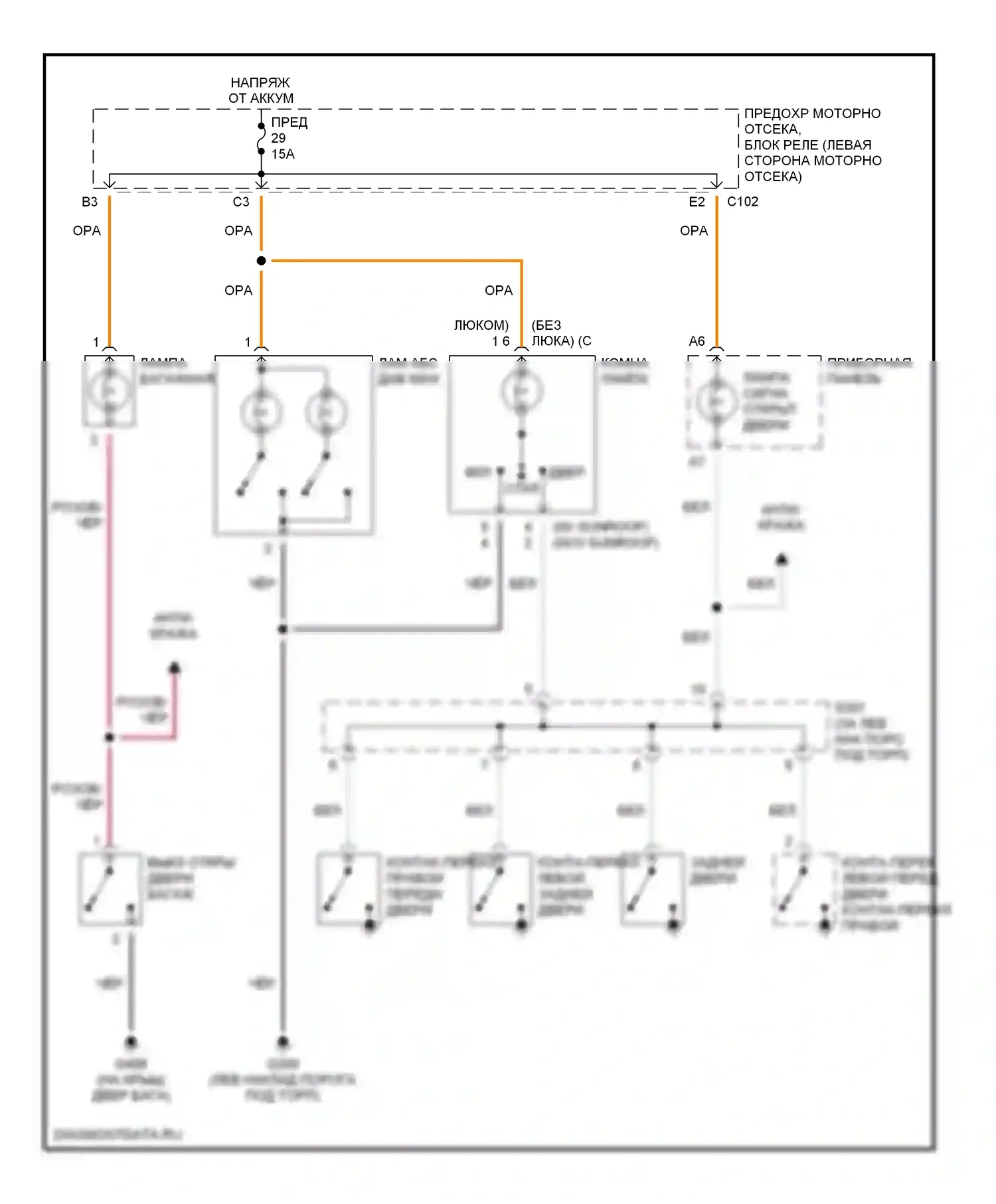 Nubira Daewoo II (1999-2003): Электросхема освещения салона, вагон 