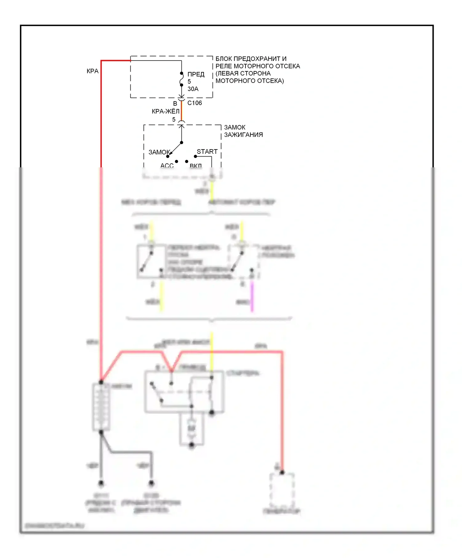 Nubira Daewoo II (1999-2003): Электросхема стартера 