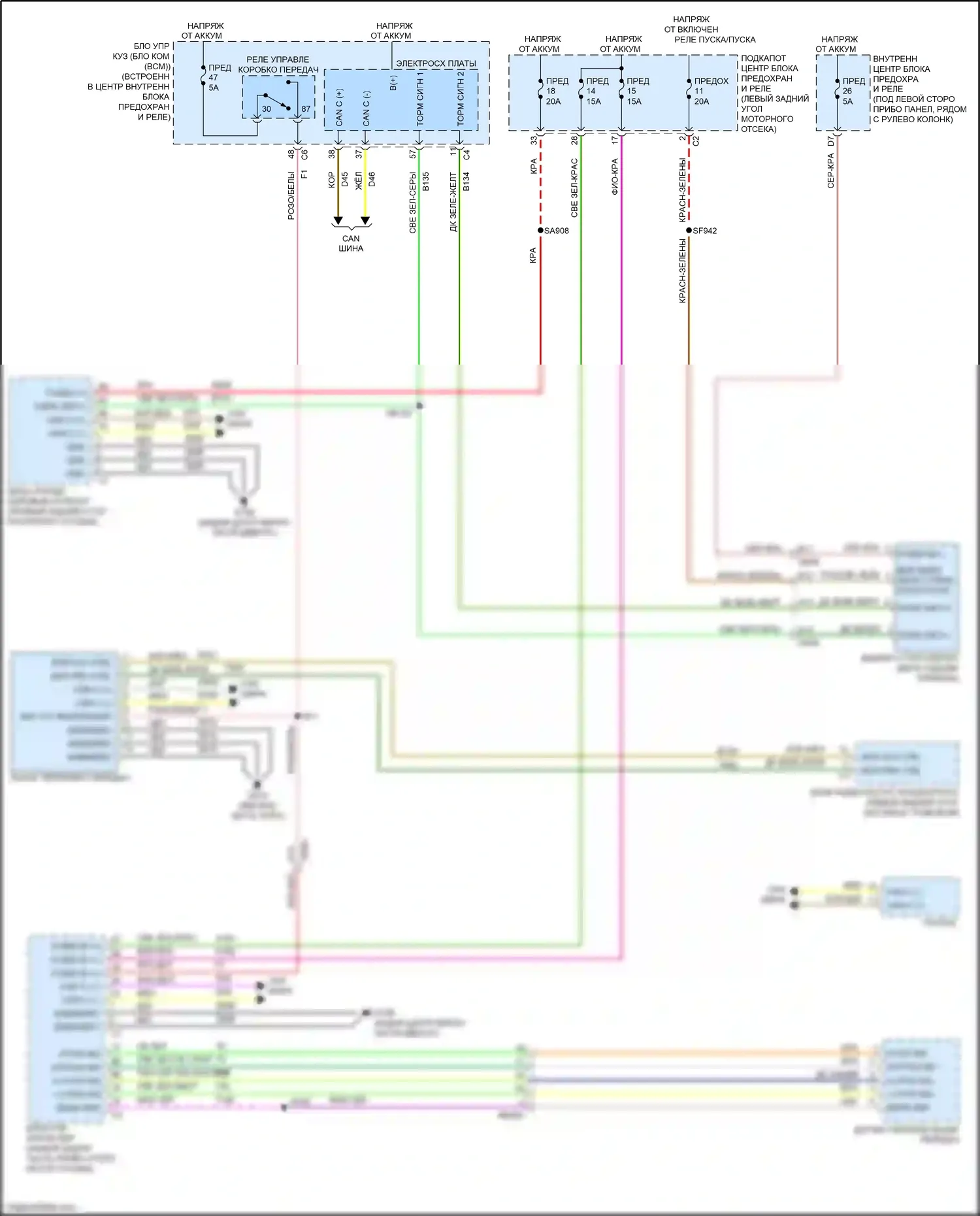 Dart Dodge PF (2012-2016): Электросхема блокировки селектора, с коробкой передач с двойным сцеплением 