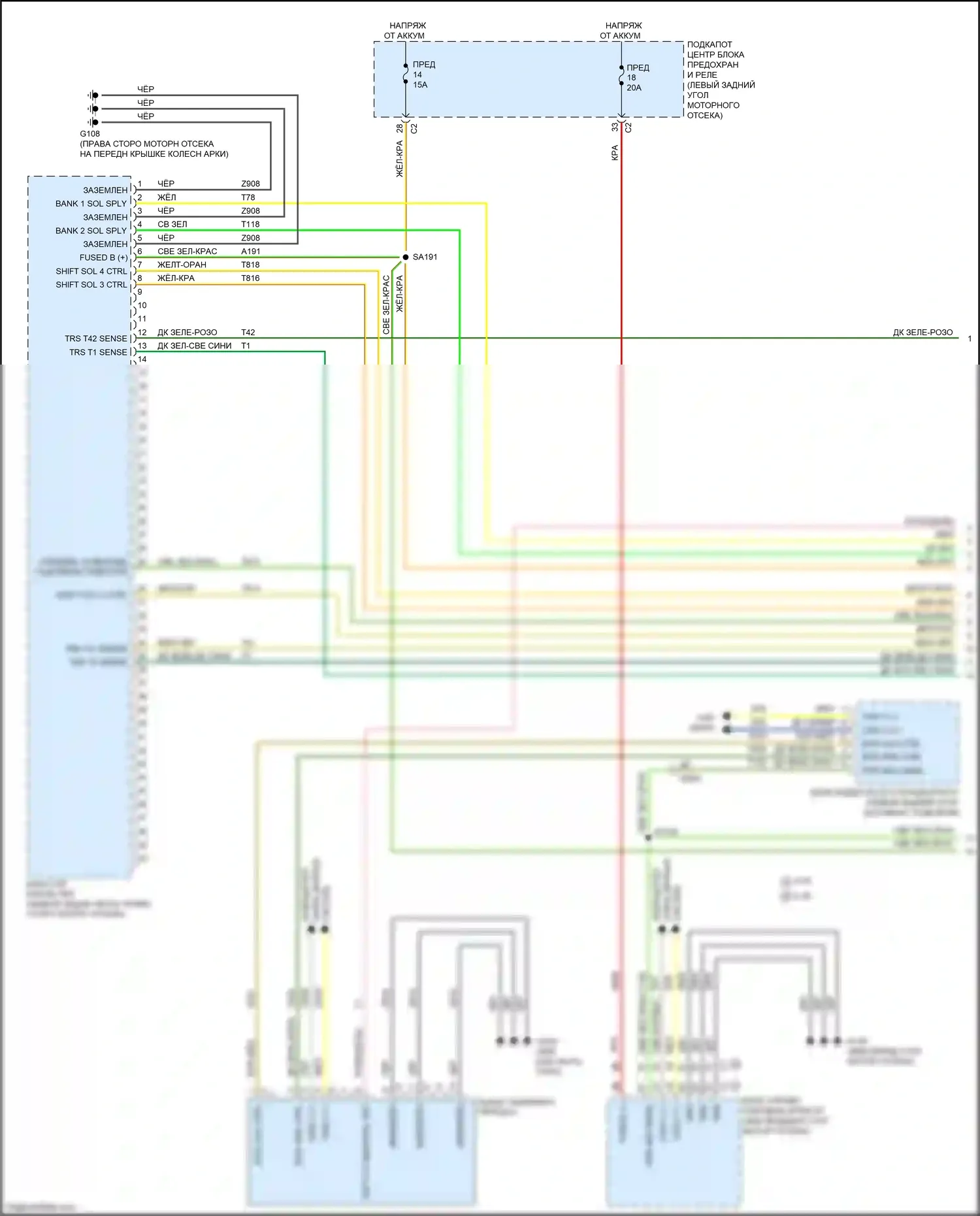 Dart Dodge PF (2012-2016): Электросхема коробки передач, без коробки передач с двойным сцеплением (1 из 2) 