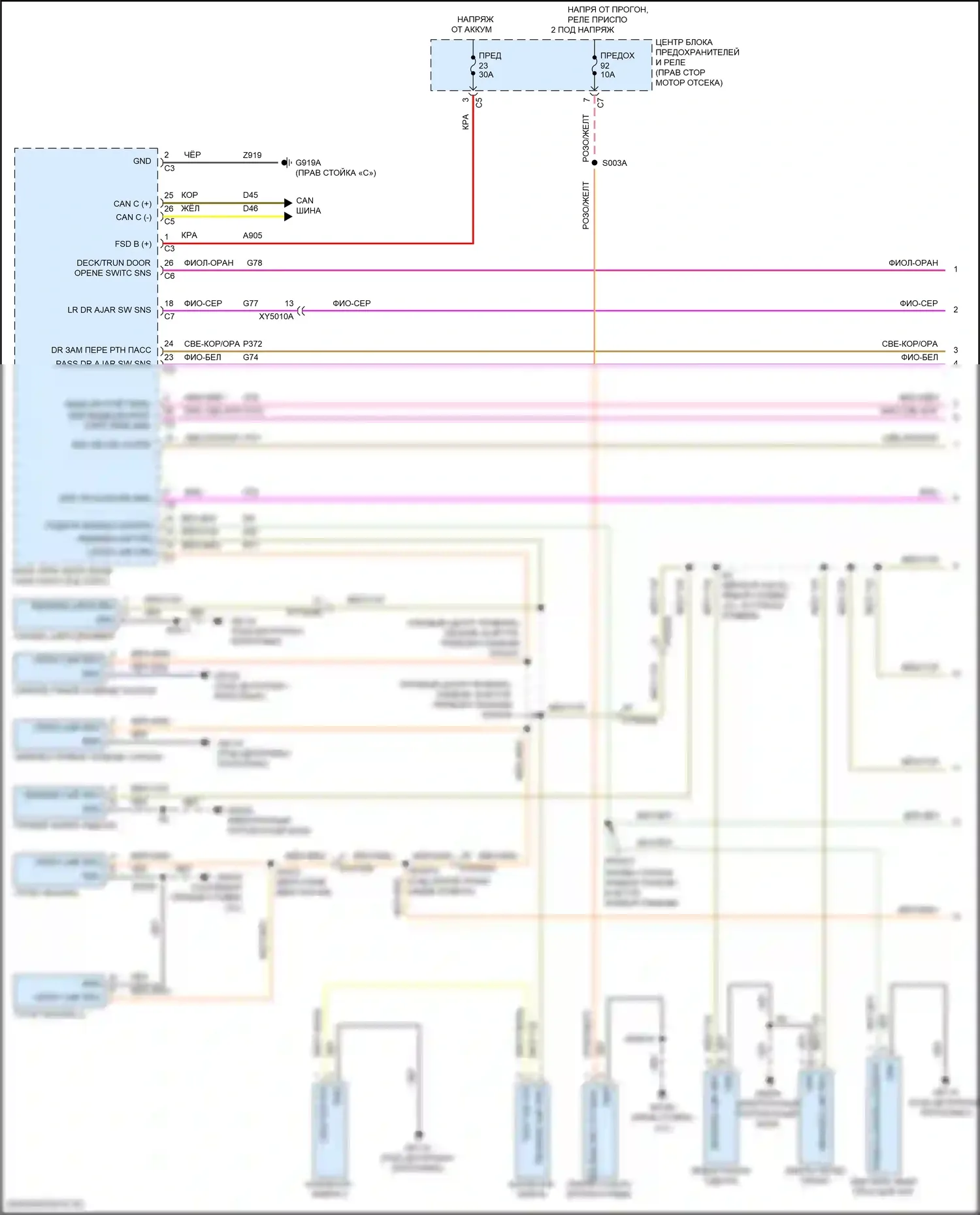Durango SRT Dodge III рестайлинг 2 (2020-2024): Электросхема освещения салона (1 из 2) 