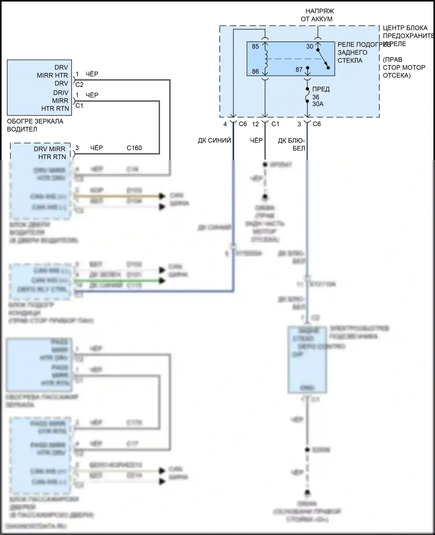 Durango SRT Dodge III рестайлинг 2 (2020-2024): Электросхема подогрева стекол 